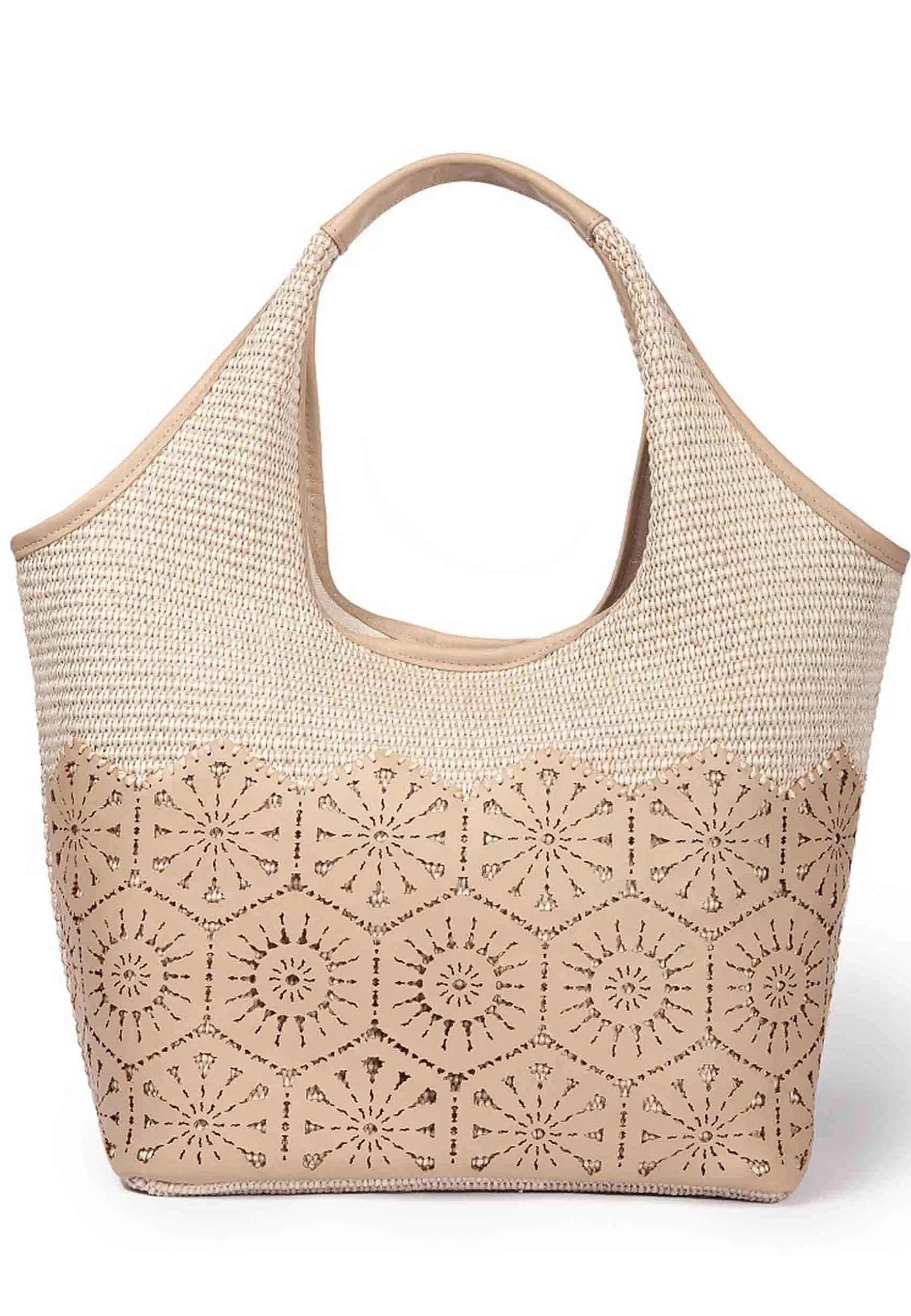 Borsa Donna In Tessuto E Pelle Beige Con Doppi Manici A Spalla*Roberta Gandolfi Shop