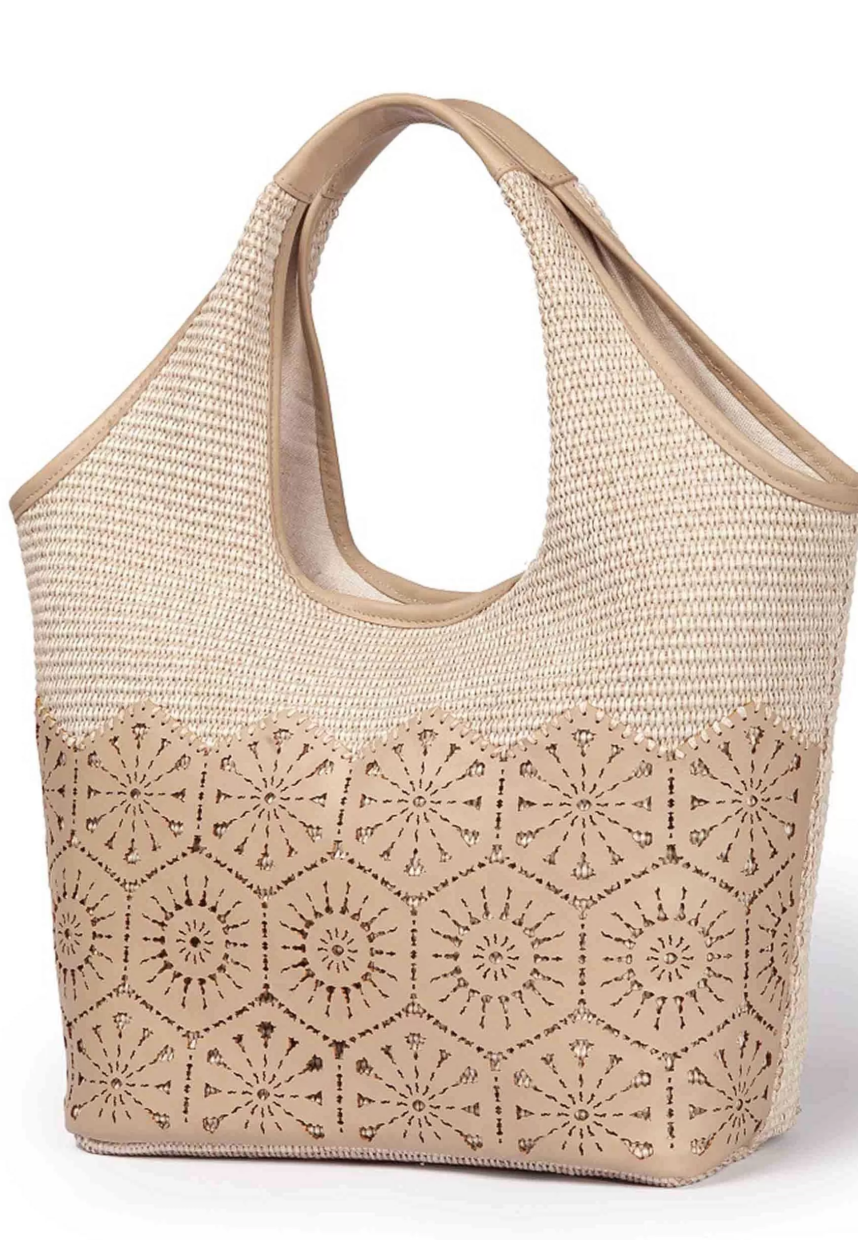Borsa Donna In Tessuto E Pelle Beige Con Doppi Manici A Spalla*Roberta Gandolfi Shop