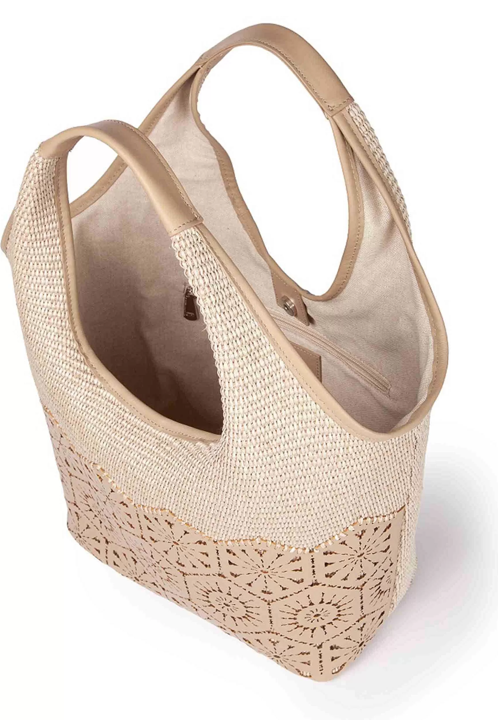 Borsa Donna In Tessuto E Pelle Beige Con Doppi Manici A Spalla*Roberta Gandolfi Shop