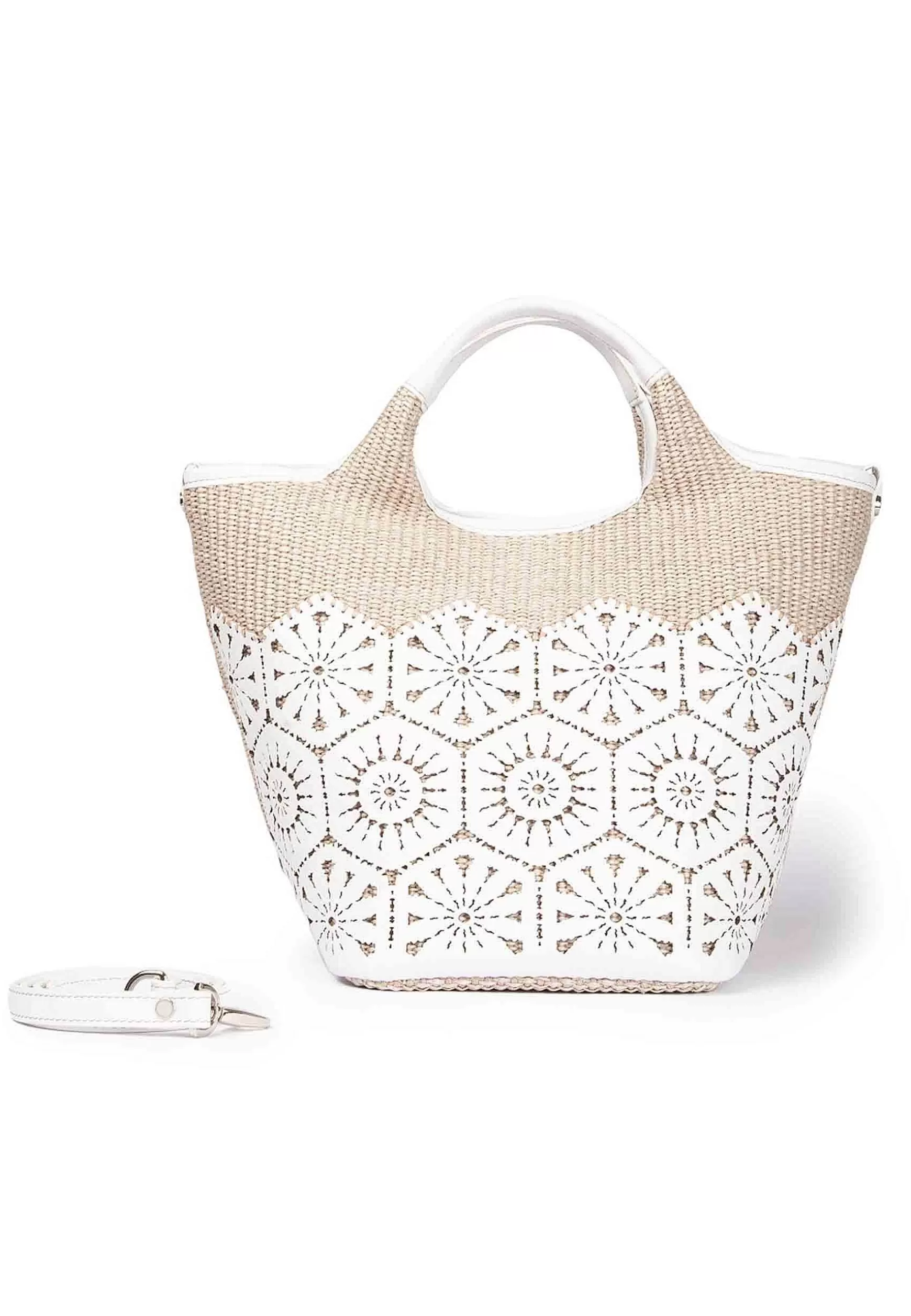 Borsa Donna In Tessuto E Pelle Bianca Con Doppi Manici A Mano*Roberta Gandolfi Sale