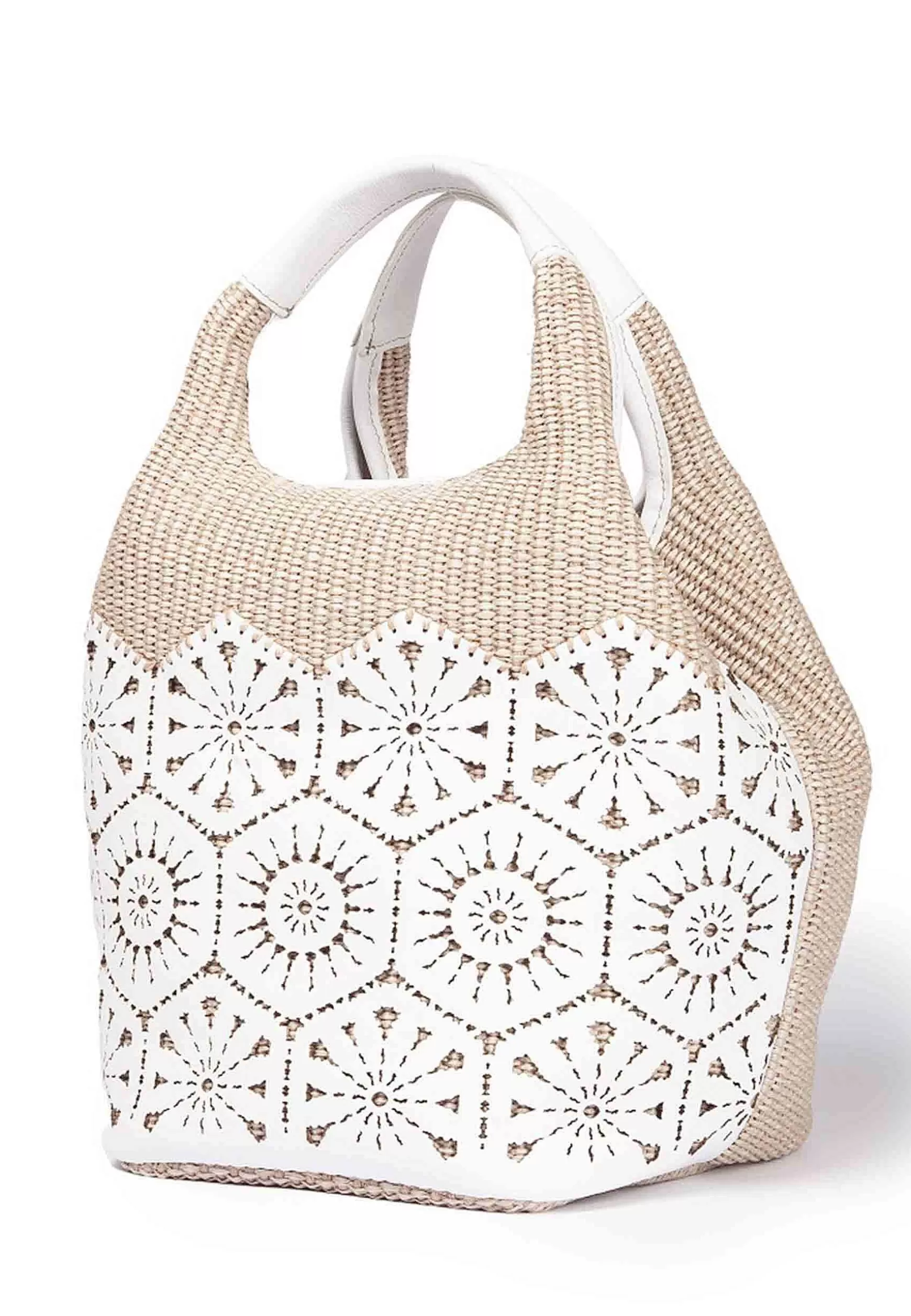 Borsa Donna In Tessuto E Pelle Bianca Con Doppi Manici A Mano*Roberta Gandolfi Sale