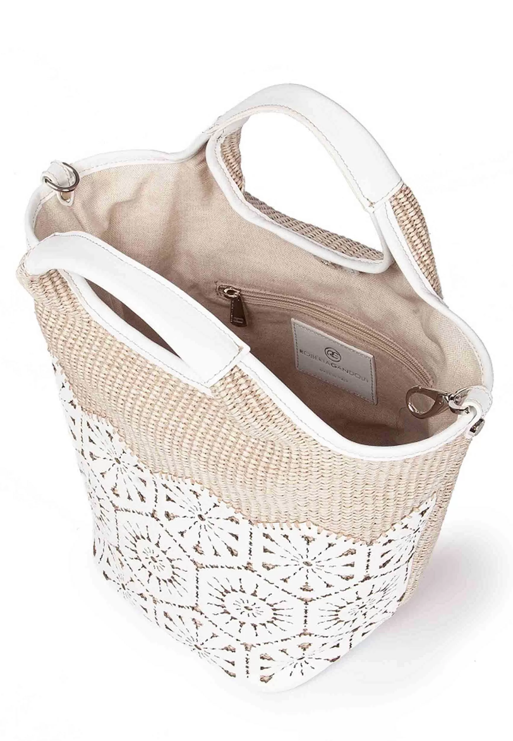 Borsa Donna In Tessuto E Pelle Bianca Con Doppi Manici A Mano*Roberta Gandolfi Sale