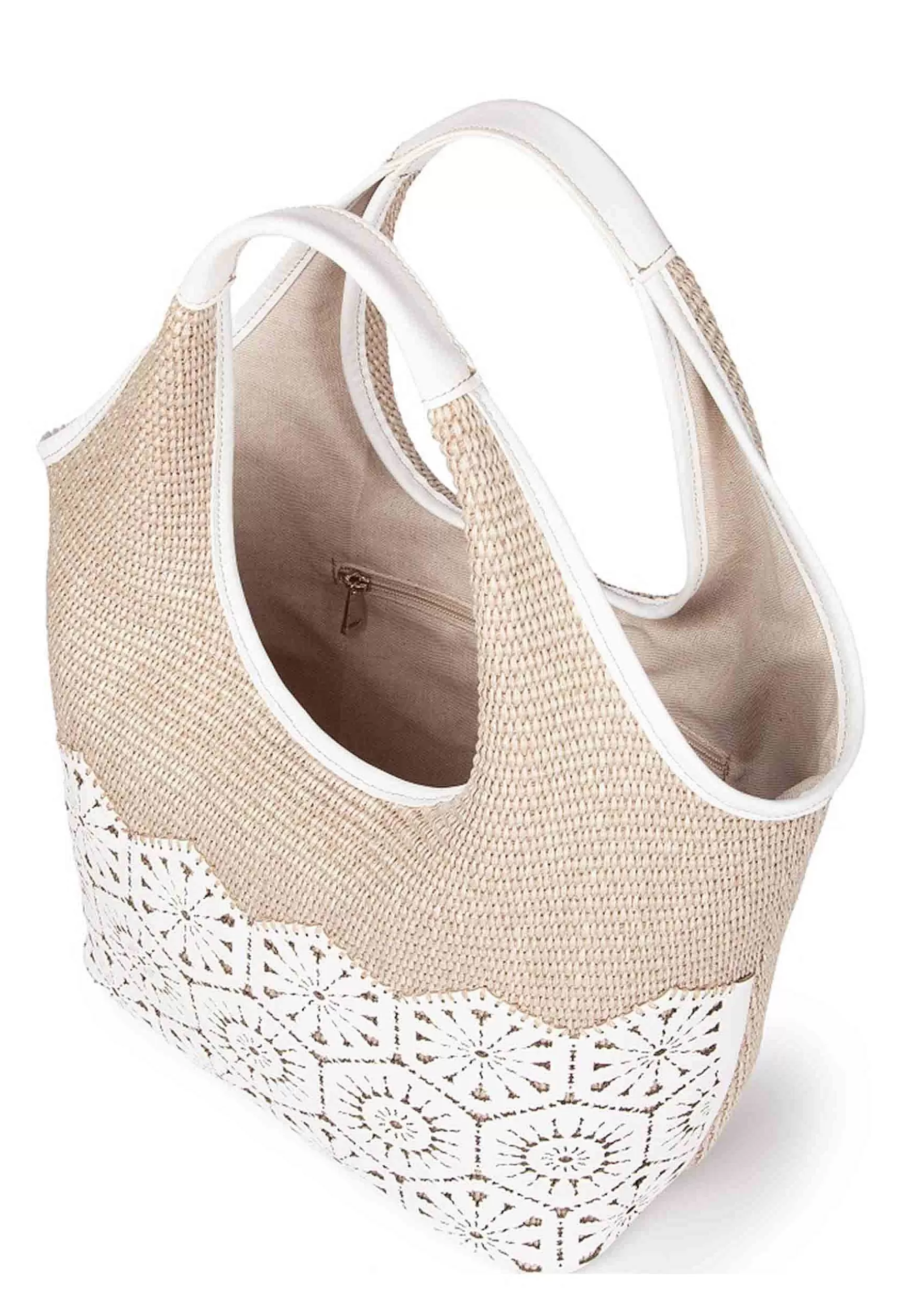 Borsa Donna In Tessuto E Pelle Bianca Con Doppi Manici A Spalla*Roberta Gandolfi Best Sale