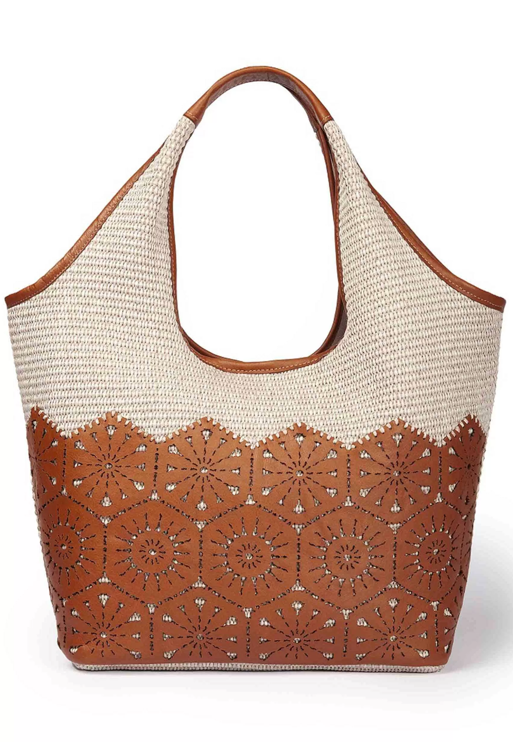 Borsa Donna In Tessuto E Pelle Cuoio Con Doppi Manici A Spalla*Roberta Gandolfi Store