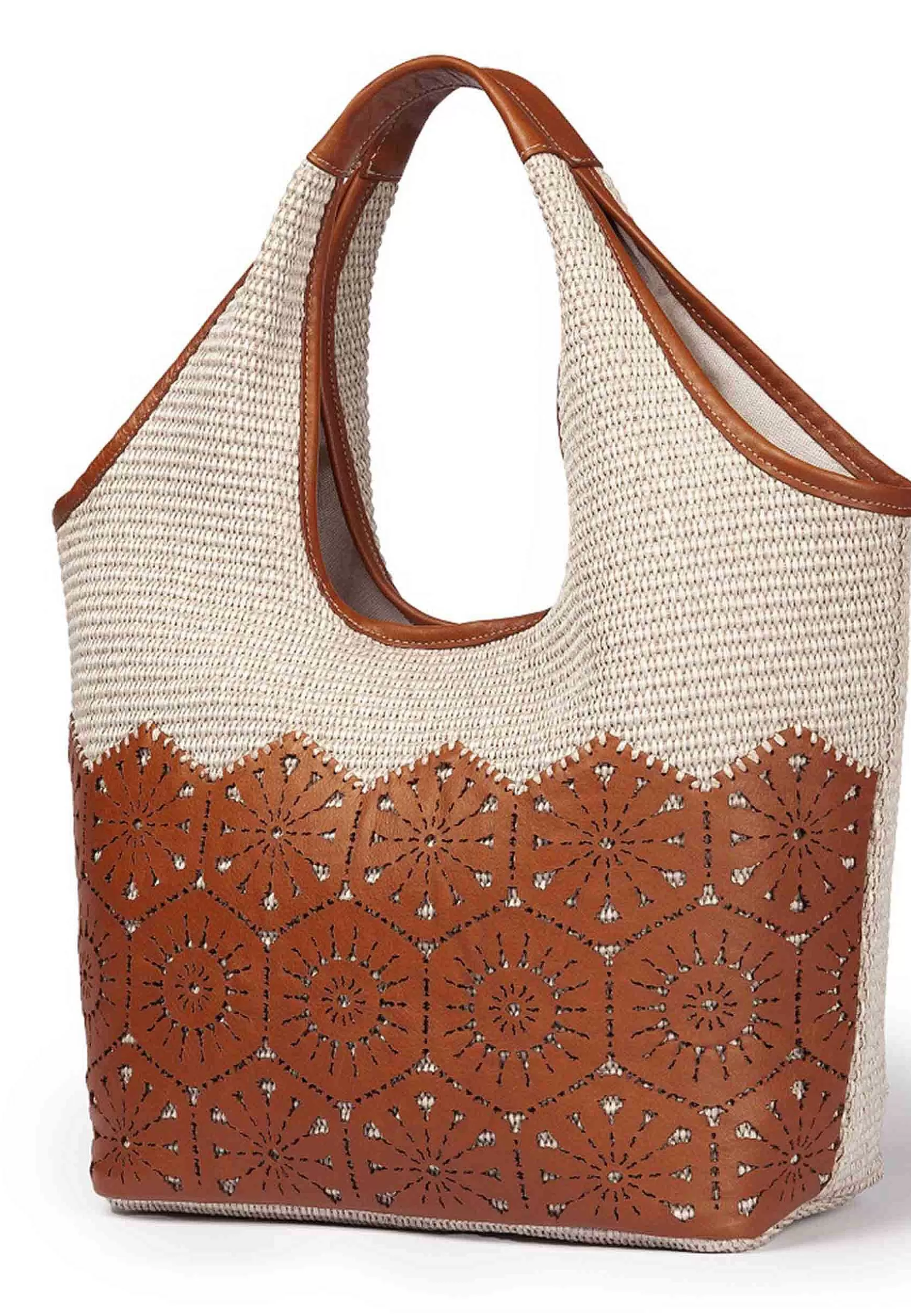 Borsa Donna In Tessuto E Pelle Cuoio Con Doppi Manici A Spalla*Roberta Gandolfi Store