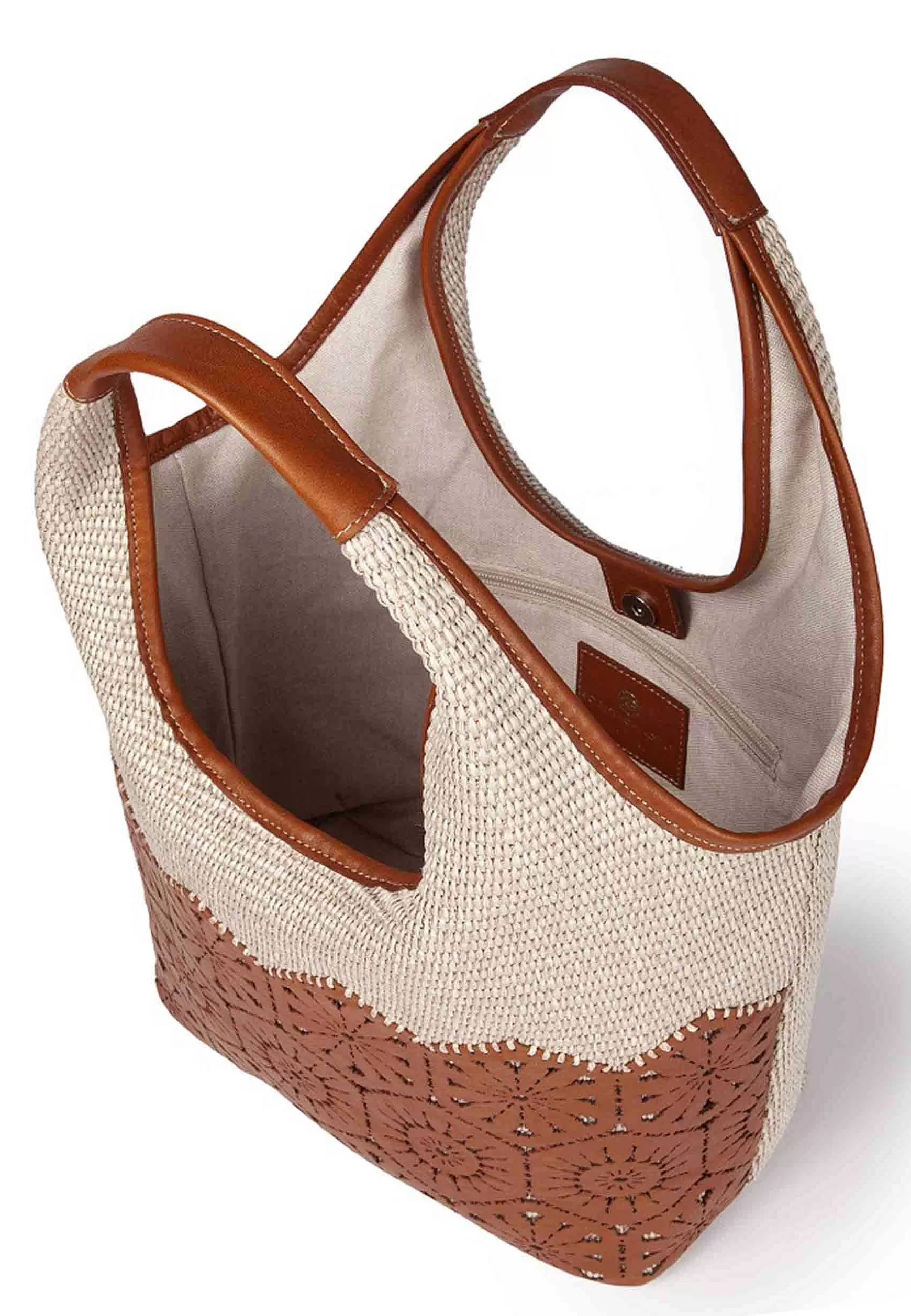 Borsa Donna In Tessuto E Pelle Cuoio Con Doppi Manici A Spalla*Roberta Gandolfi Store