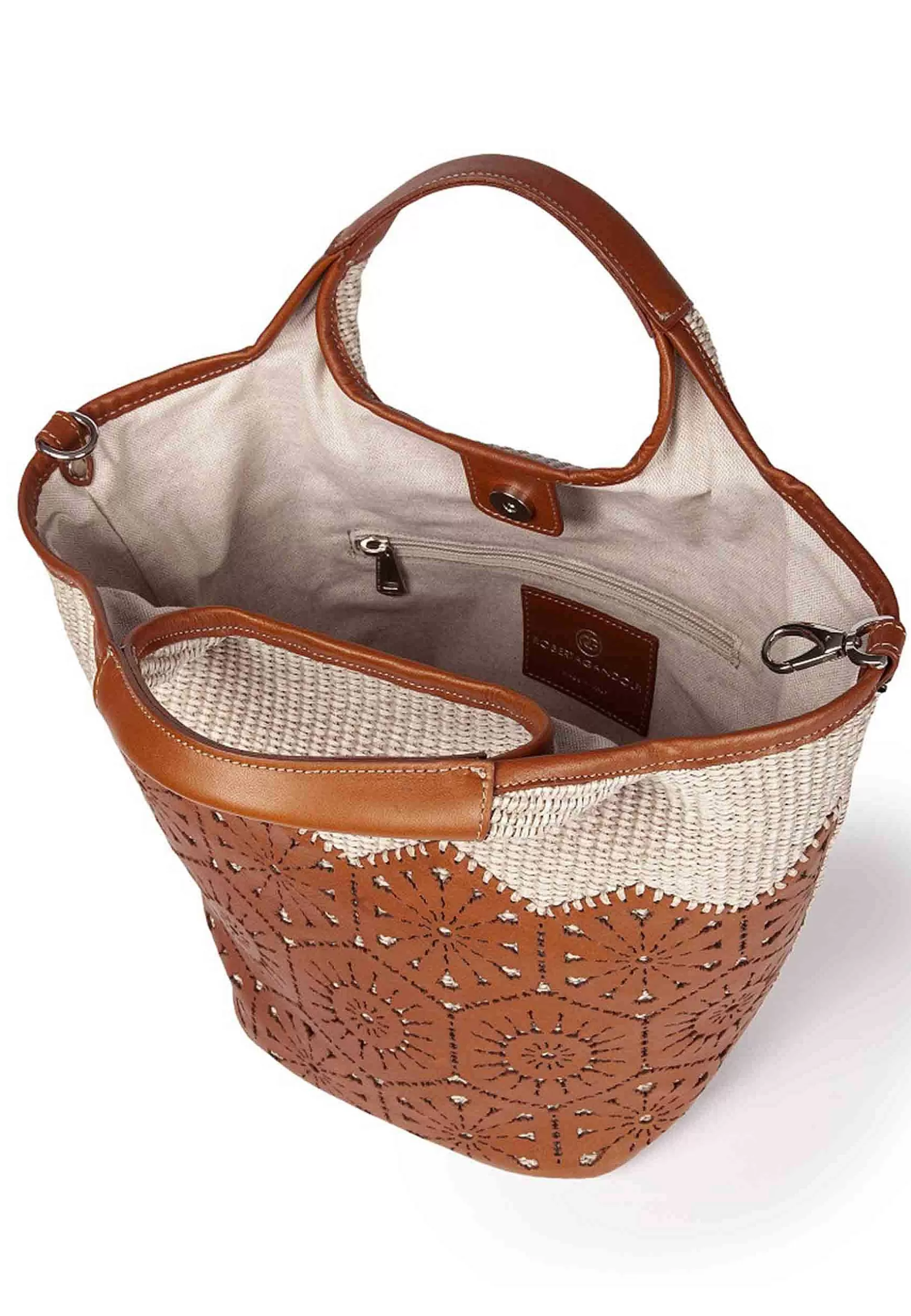 Borsa Donna In Tessuto E Pelle Cuoioi Con Doppi Manici A Mano*Roberta Gandolfi Sale