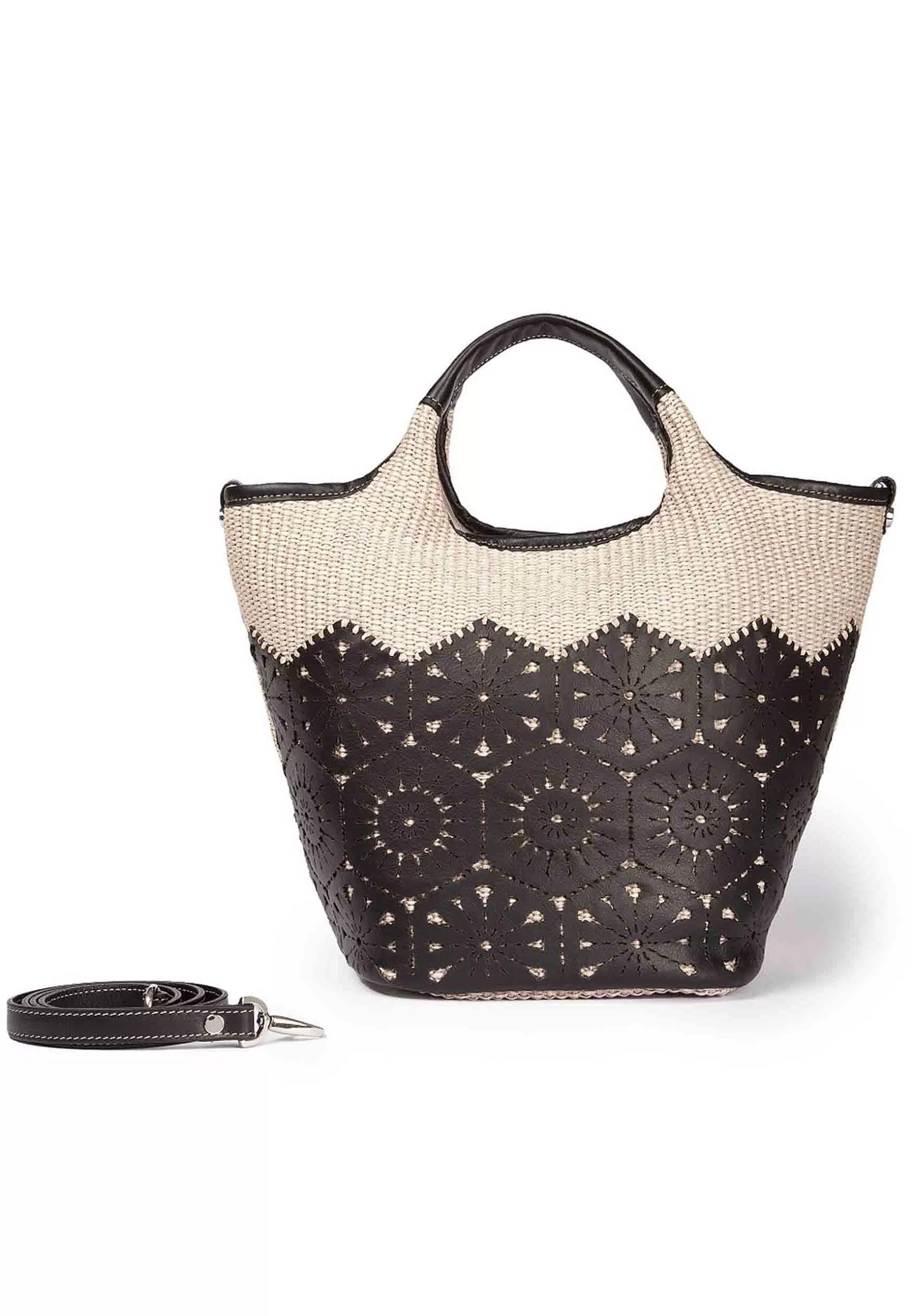 Borsa Donna In Tessuto E Pelle Nera Con Doppi Manici A Mano*Roberta Gandolfi Sale
