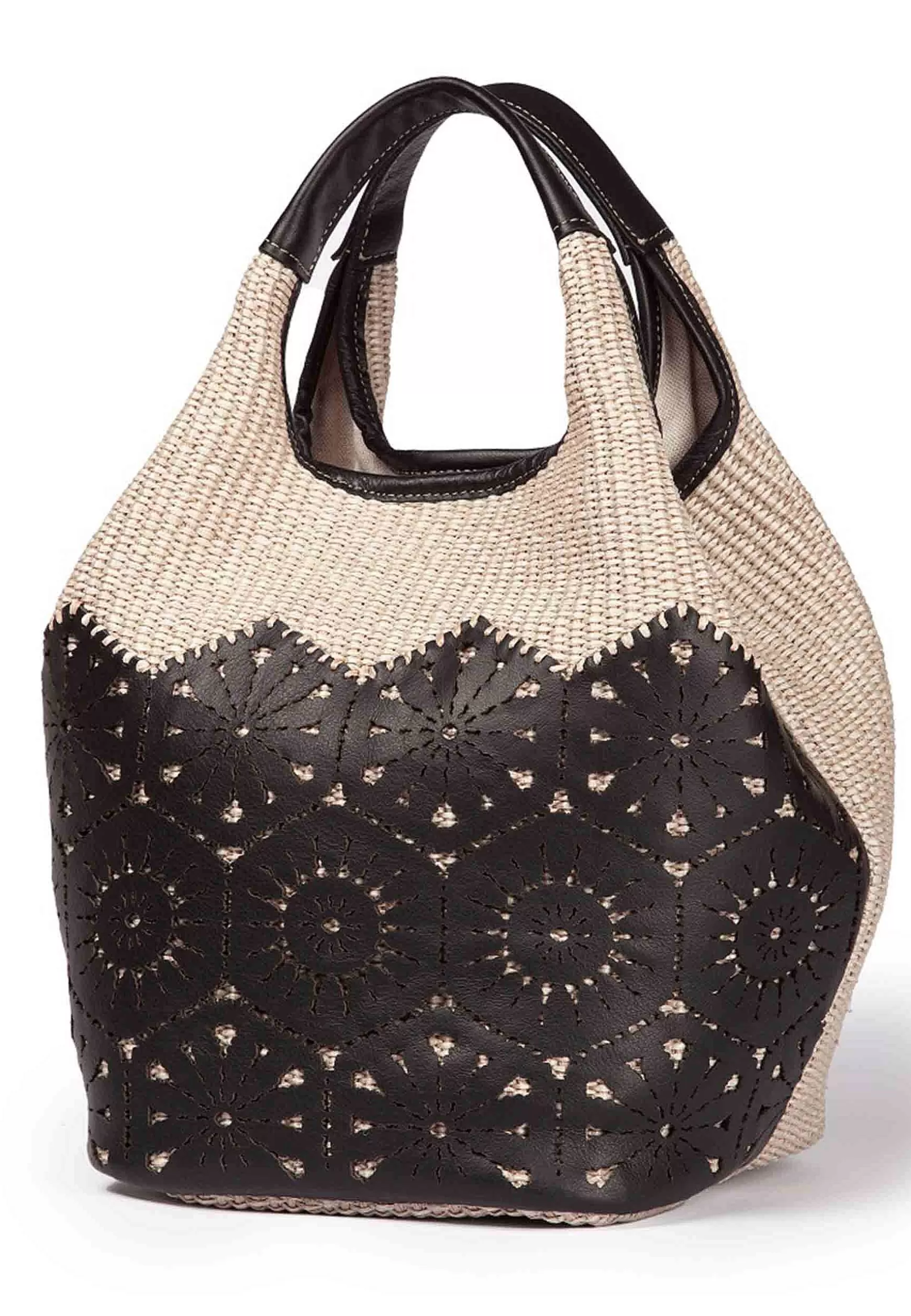 Borsa Donna In Tessuto E Pelle Nera Con Doppi Manici A Mano*Roberta Gandolfi Sale