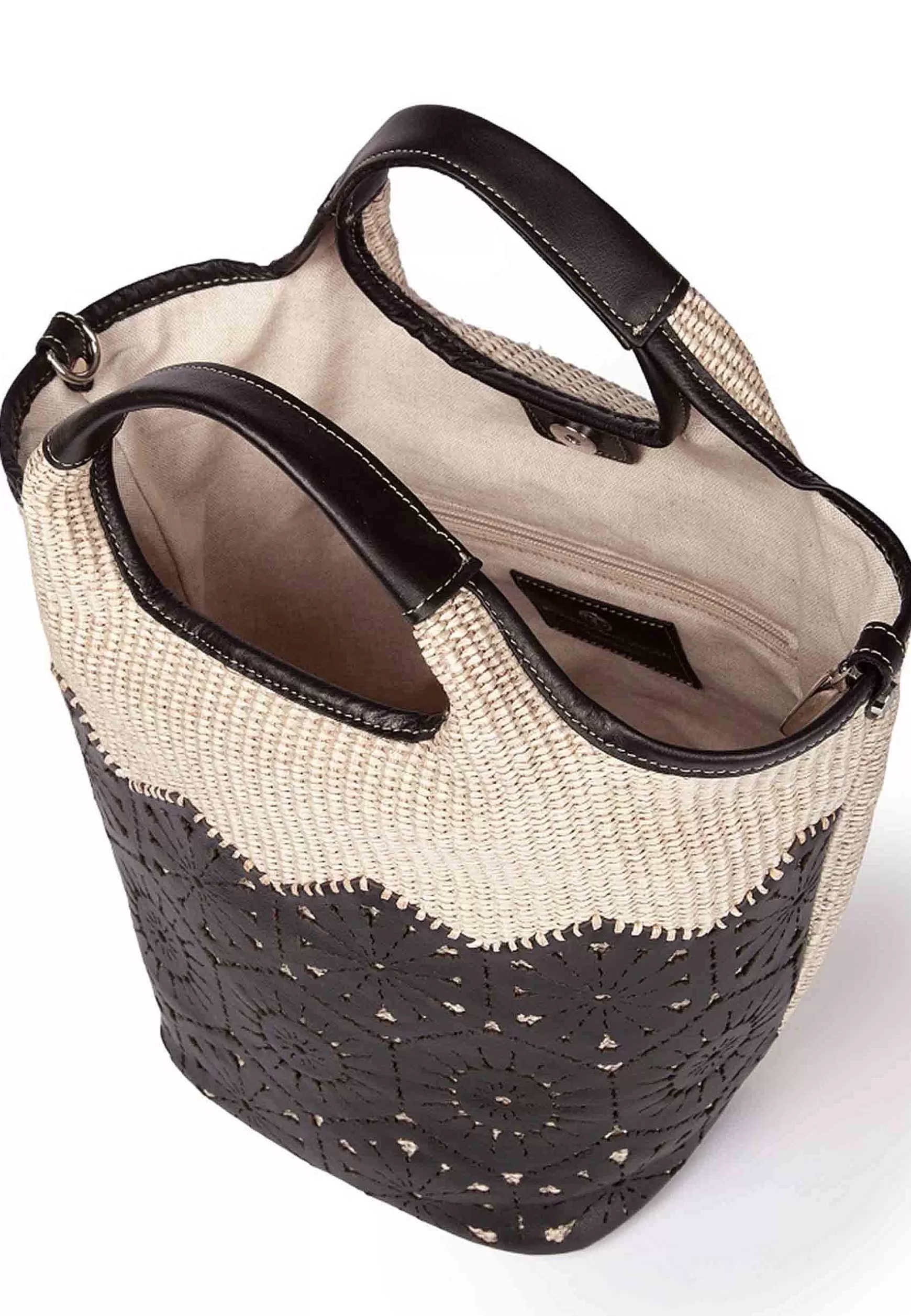 Borsa Donna In Tessuto E Pelle Nera Con Doppi Manici A Mano*Roberta Gandolfi Sale
