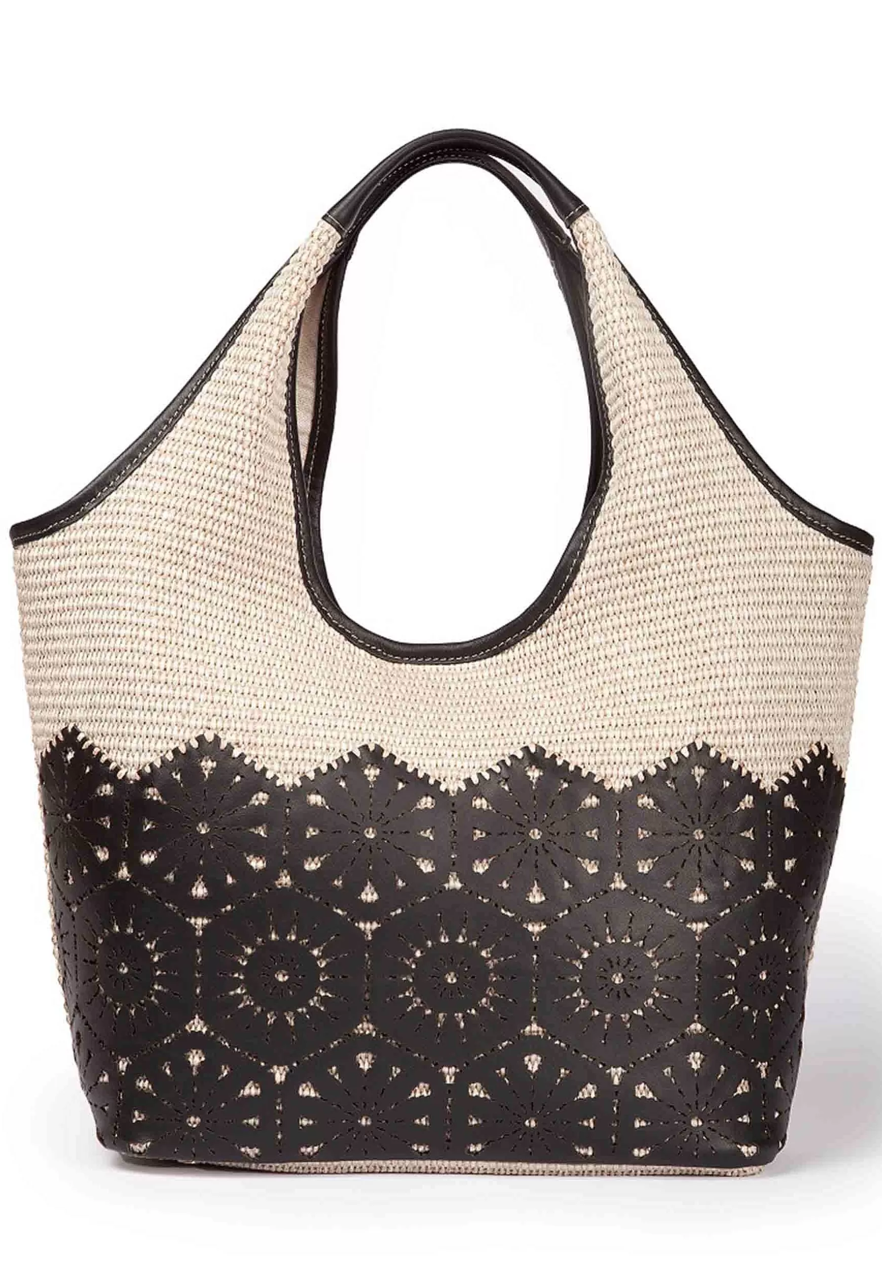 Borsa Donna In Tessuto E Pelle Nera Con Doppi Manici A Spalla*Roberta Gandolfi Discount