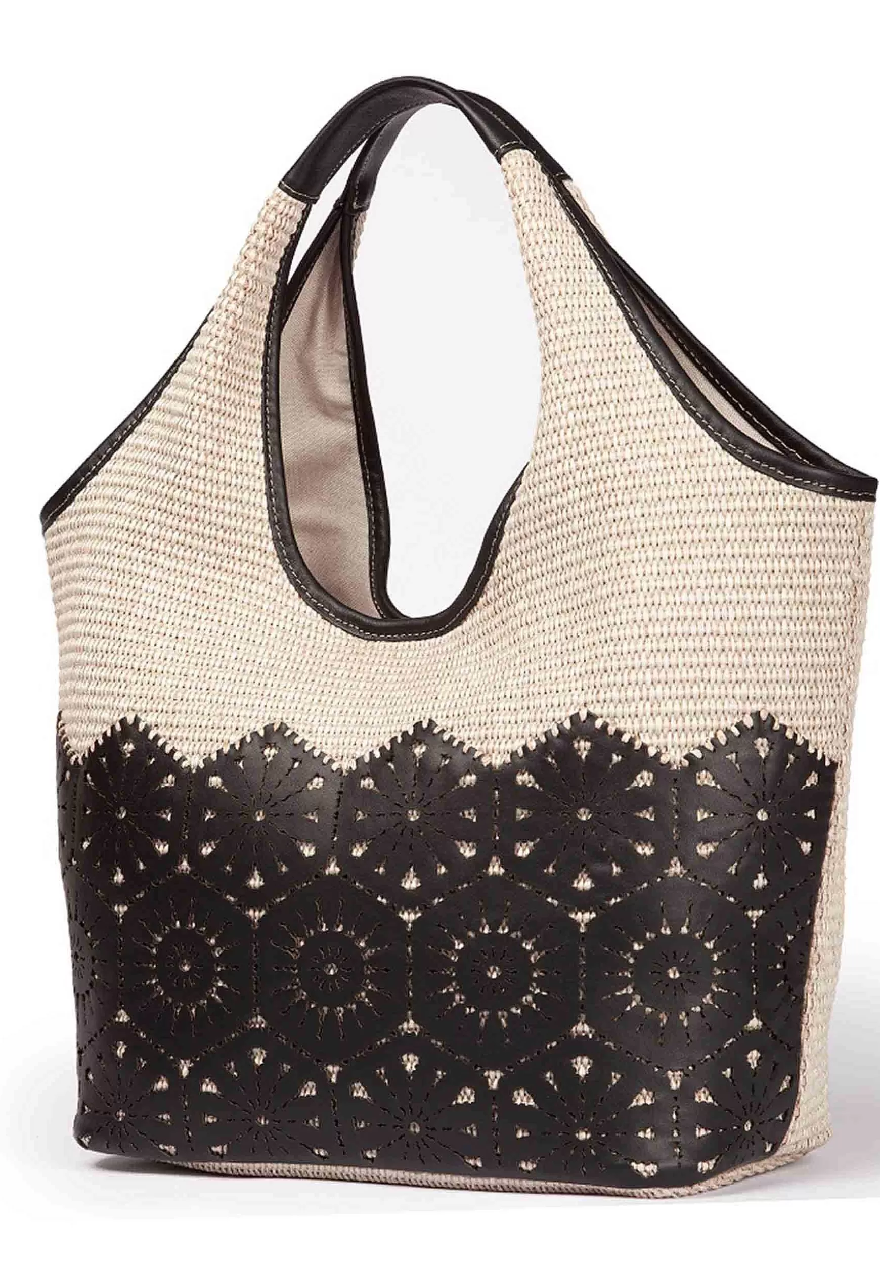 Borsa Donna In Tessuto E Pelle Nera Con Doppi Manici A Spalla*Roberta Gandolfi Discount