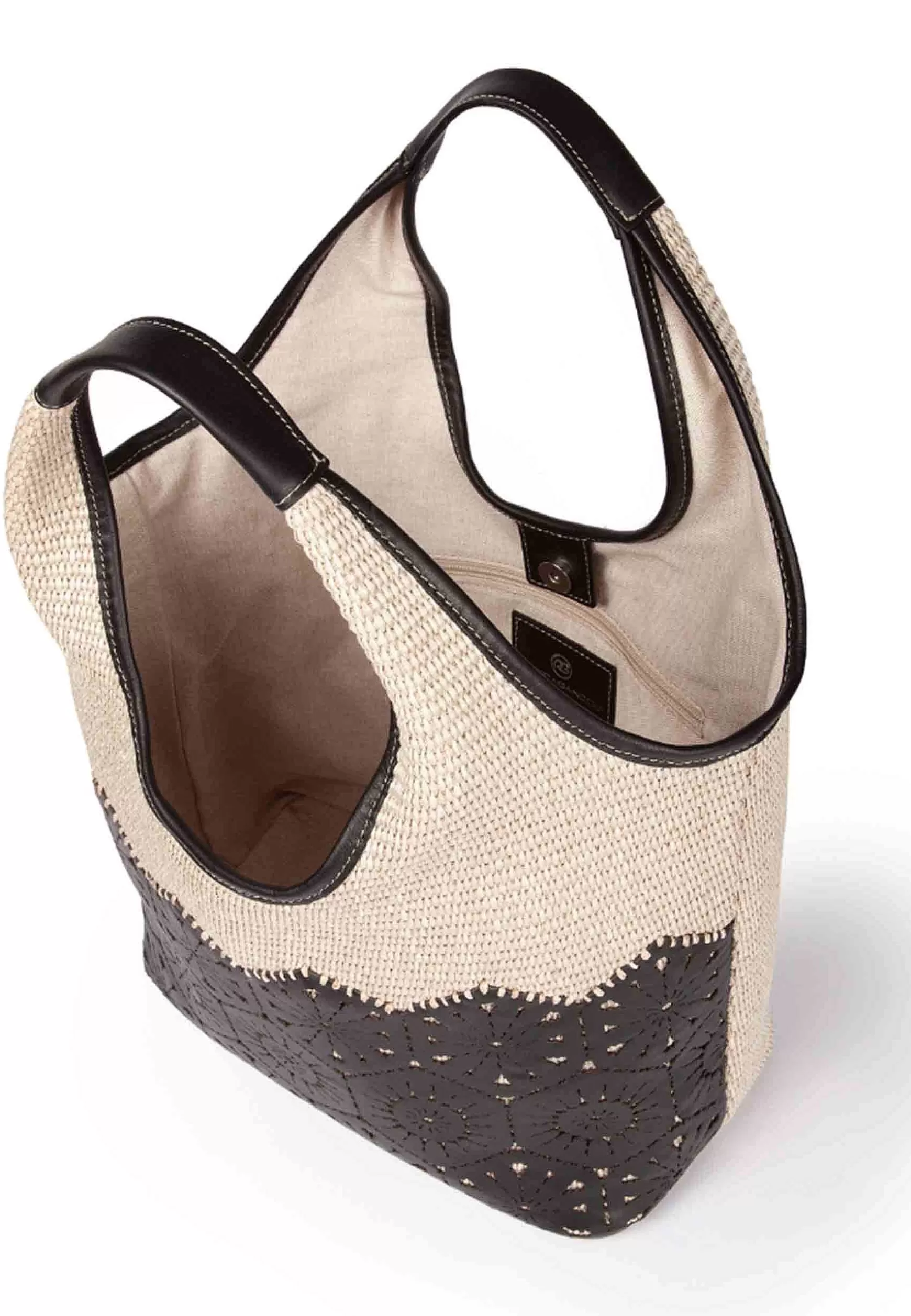 Borsa Donna In Tessuto E Pelle Nera Con Doppi Manici A Spalla*Roberta Gandolfi Discount