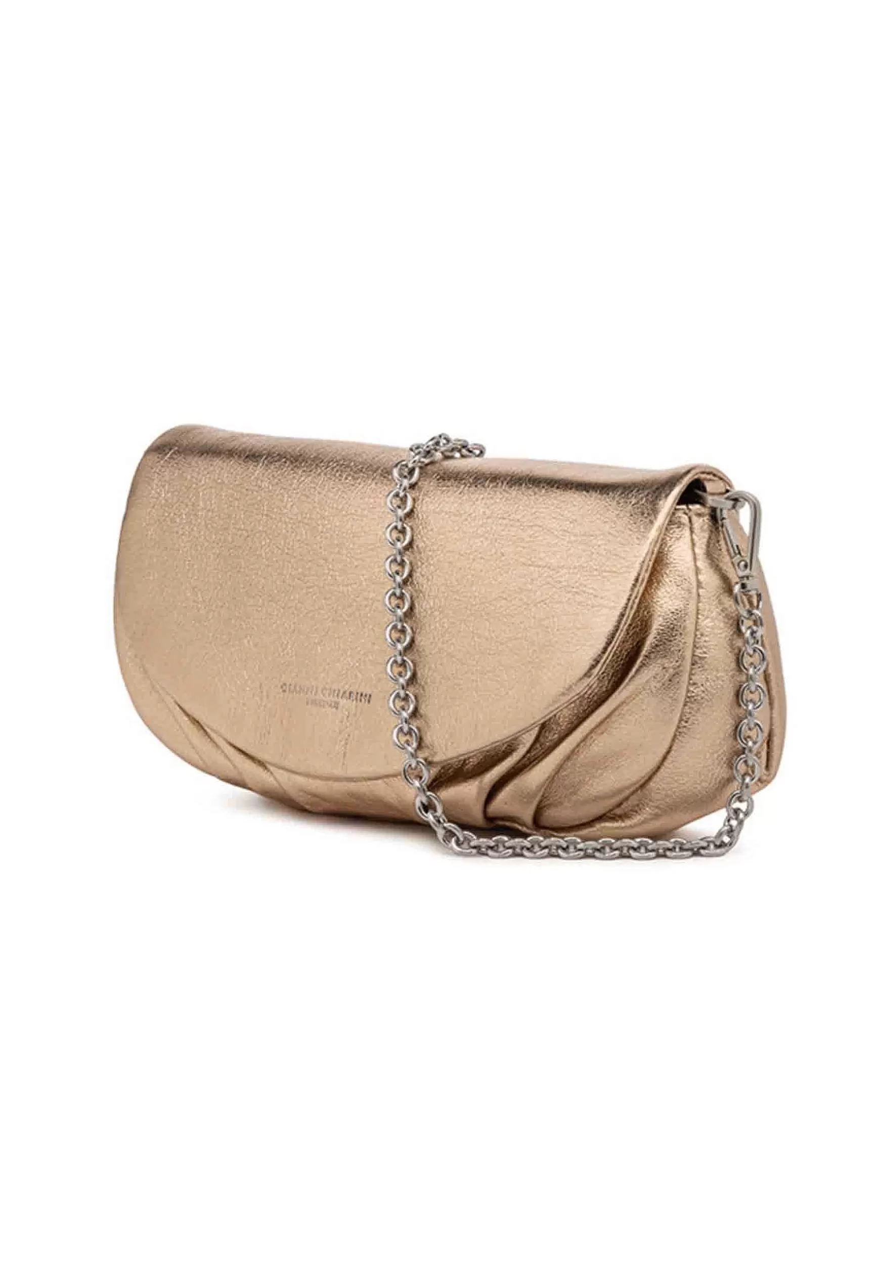 Borsa Donna Pochette A Tracolla Adele In Pelle Champagne Laminata Con Catena*Gianni Chiarini Fashion