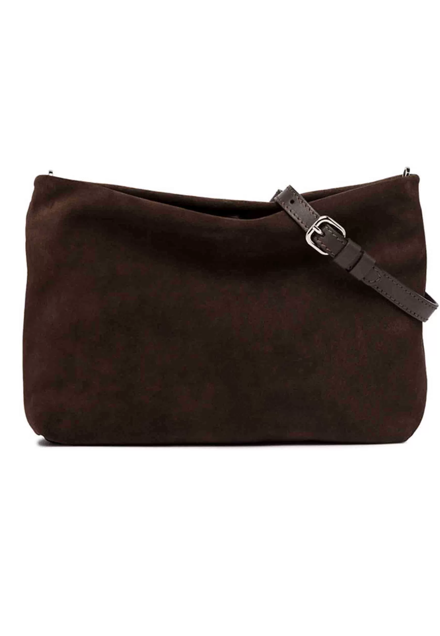Borsa Donna Pochette Brenda In Camoscio Testa Di Moro Con Manico Pelle*Gianni Chiarini New