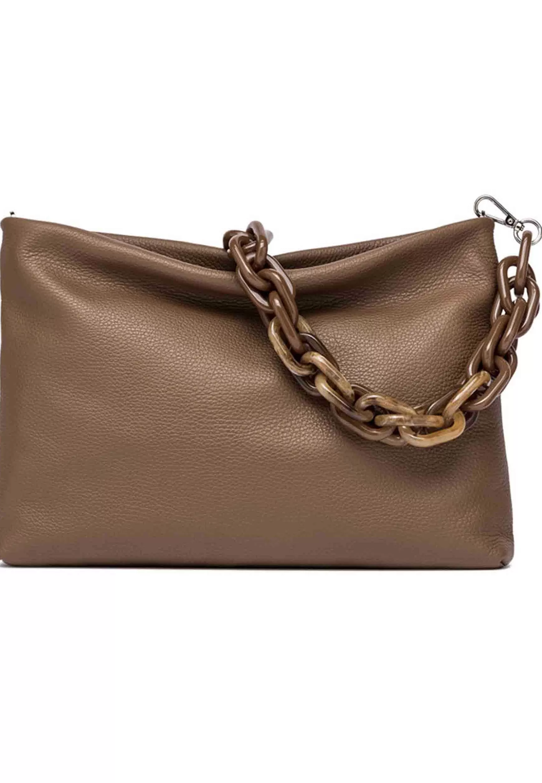 Borsa Donna Pochette Brenda Maxi In Pelle Taupe Con Manico In Resina*Gianni Chiarini New