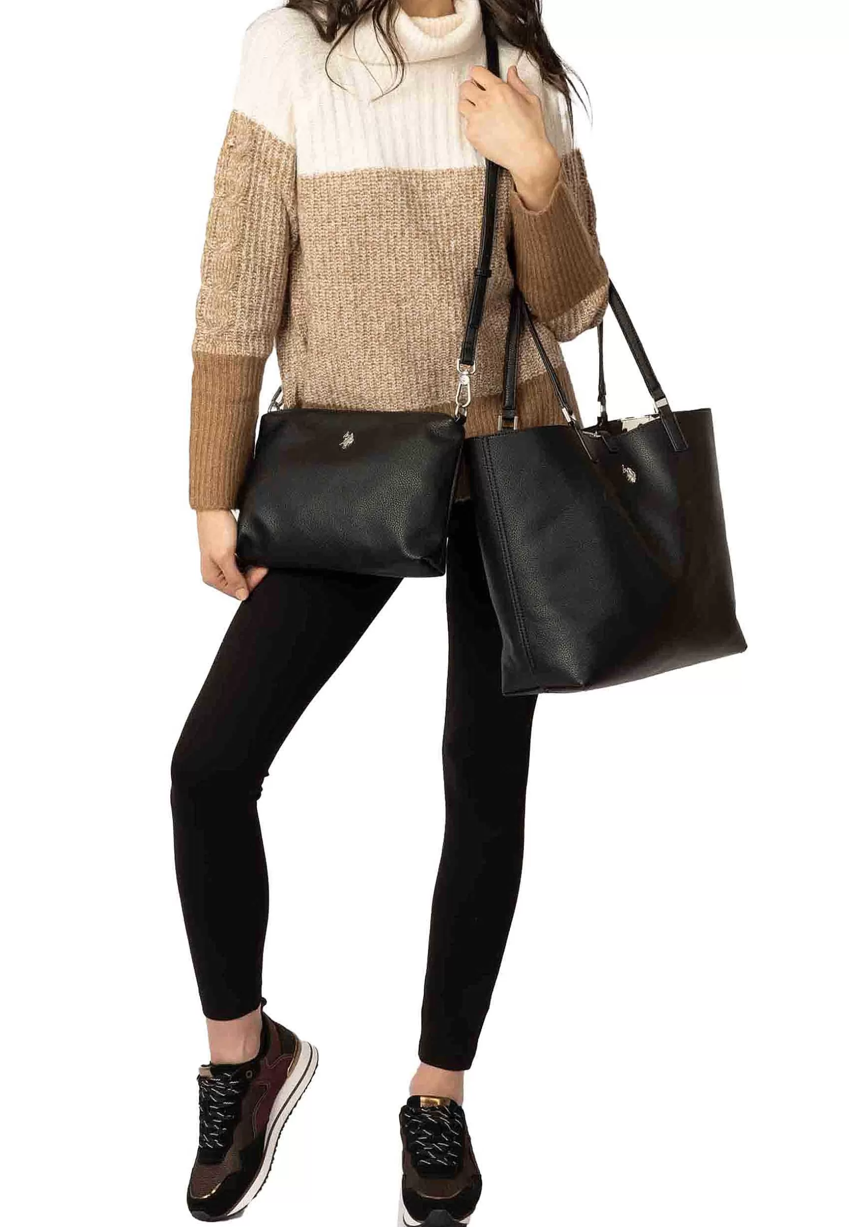Borsa Donna Reverse A Spalla In Eco Pelle Nera Con Doppi Manici Rogersville Shopping*U.S. Polo Assn Discount
