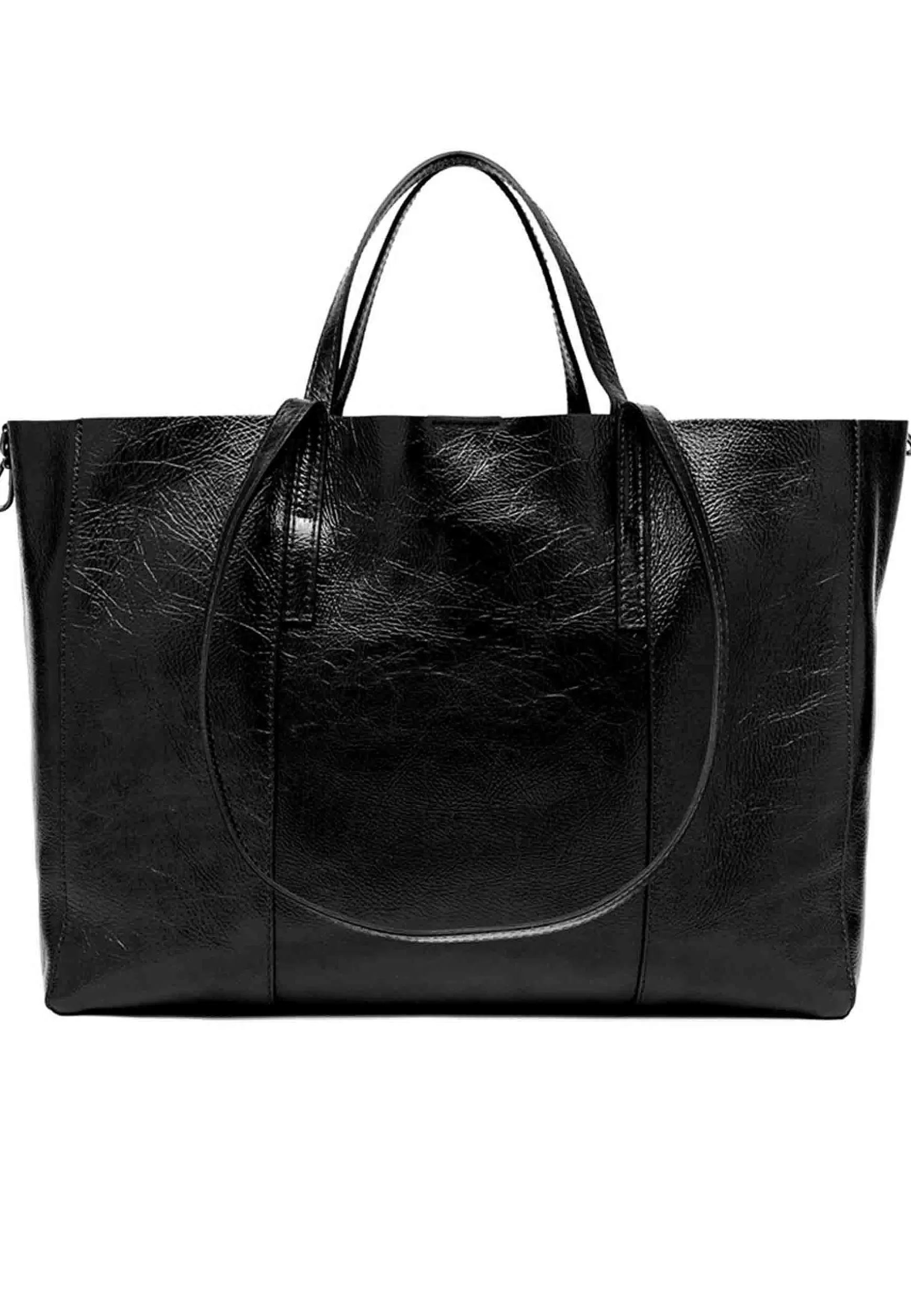 Borsa Donna Super Light In Pelle Nera Lucida Con Doppi Manici*Gianni Chiarini Shop