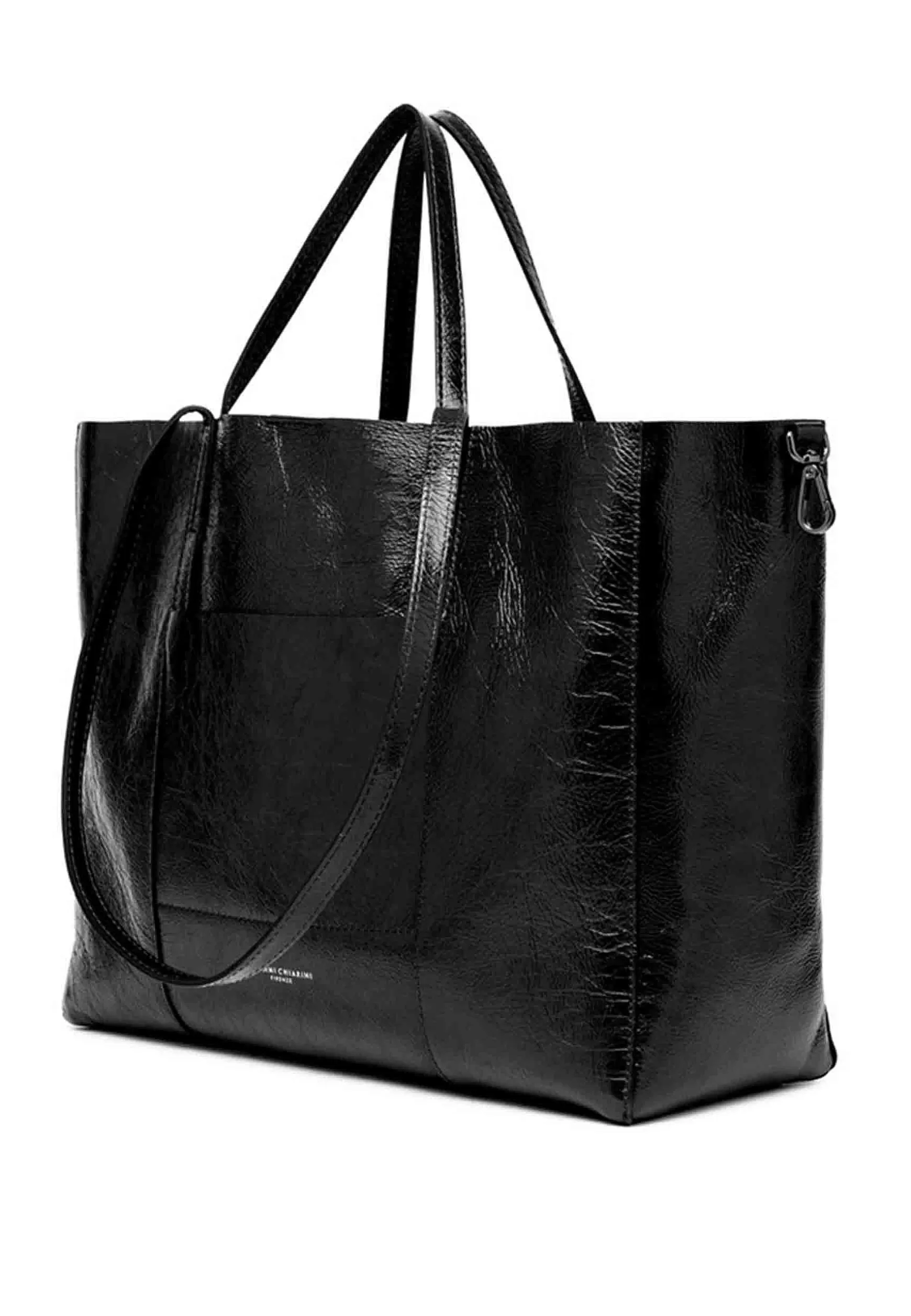 Borsa Donna Super Light In Pelle Nera Lucida Con Doppi Manici*Gianni Chiarini Shop