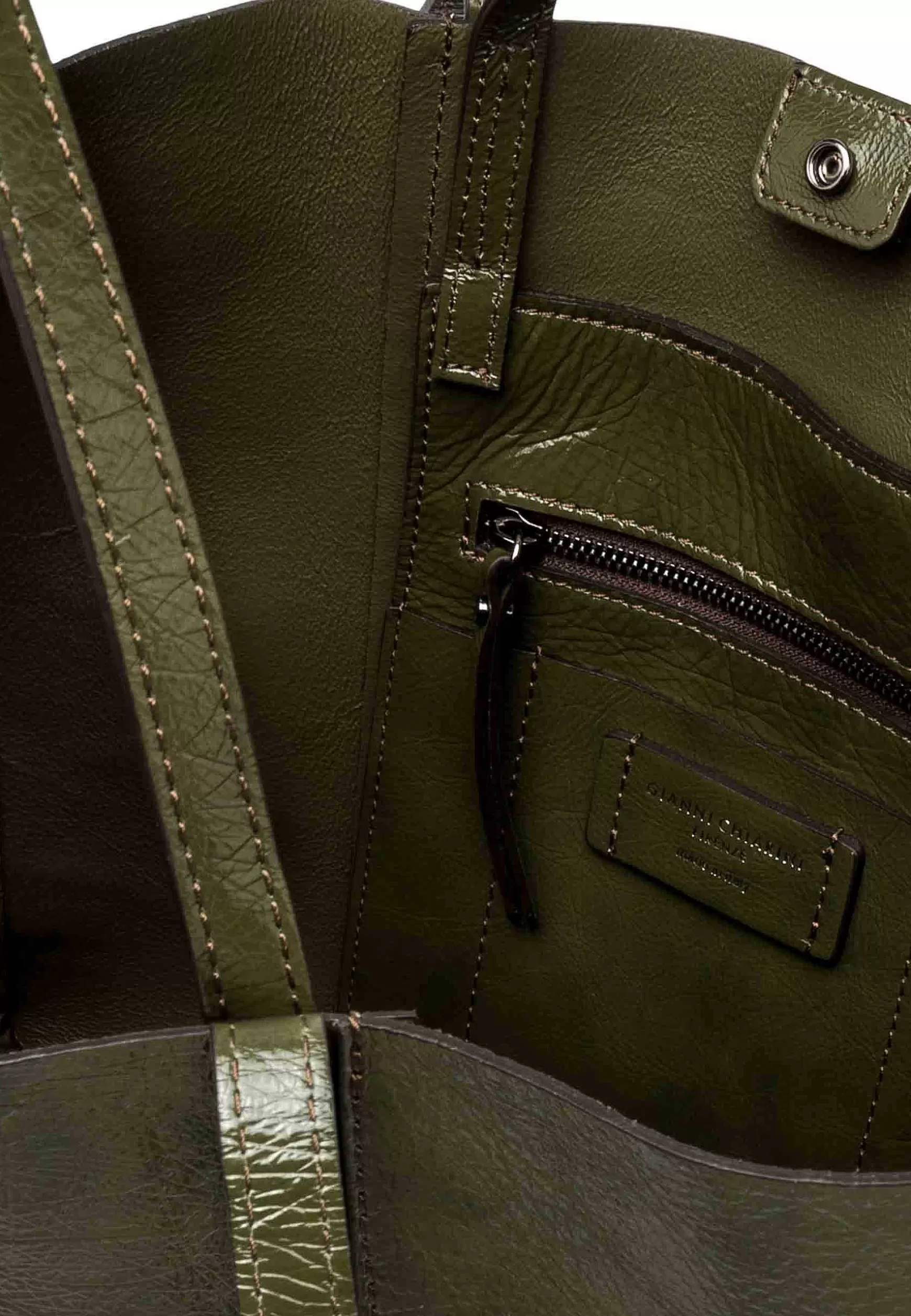 Borsa Donna Super Light In Pelle Verde Lucida Con Doppi Manici*Gianni Chiarini Flash Sale