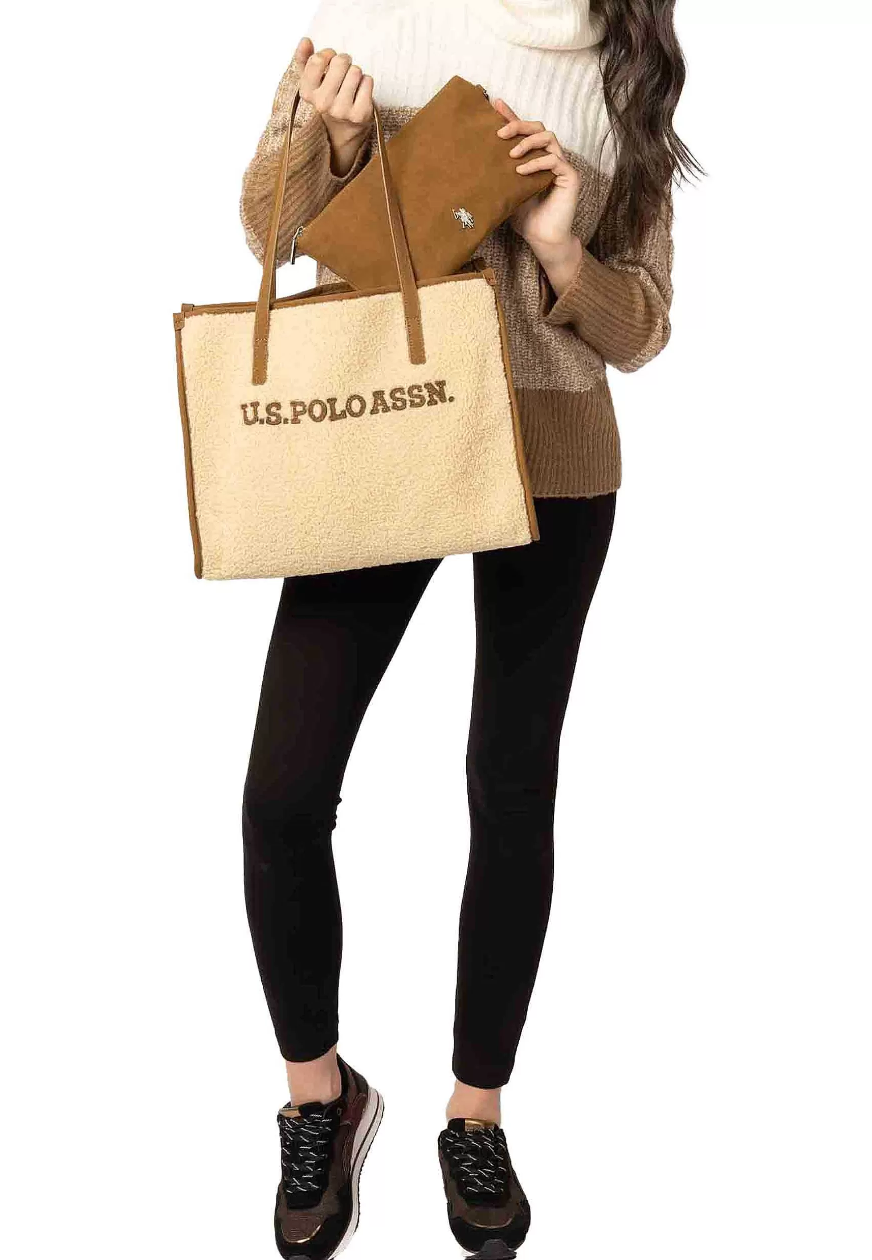 Borsa Donna Tote A Spalla In Teddy Beige Sussex Shopping*U.S. Polo Assn Discount