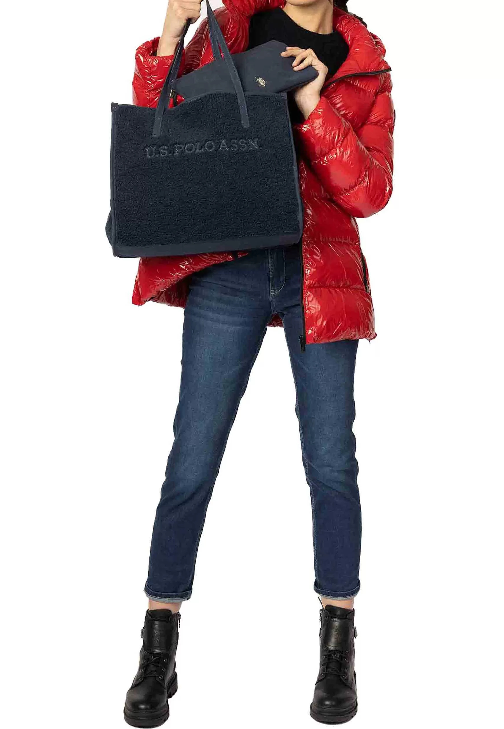 Borsa Donna Tote A Spalla In Teddy Blu Sussex Shopping*U.S. Polo Assn Outlet