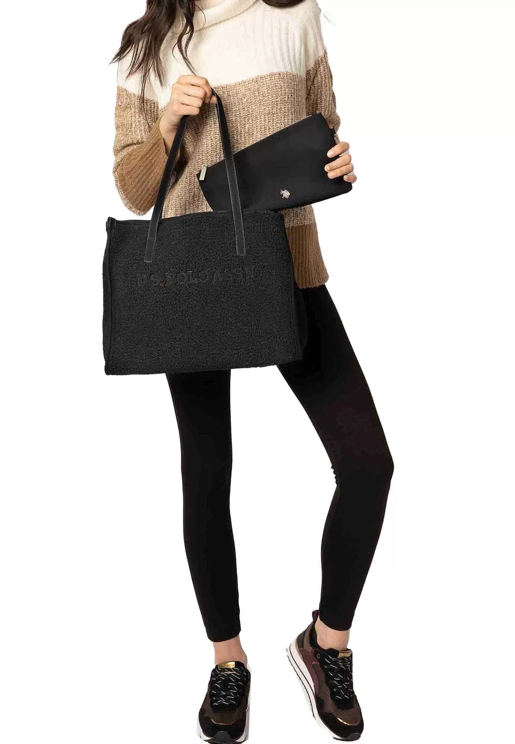 Borsa Donna Tote A Spalla In Teddy Nero Sussex Shopping*U.S. Polo Assn Outlet
