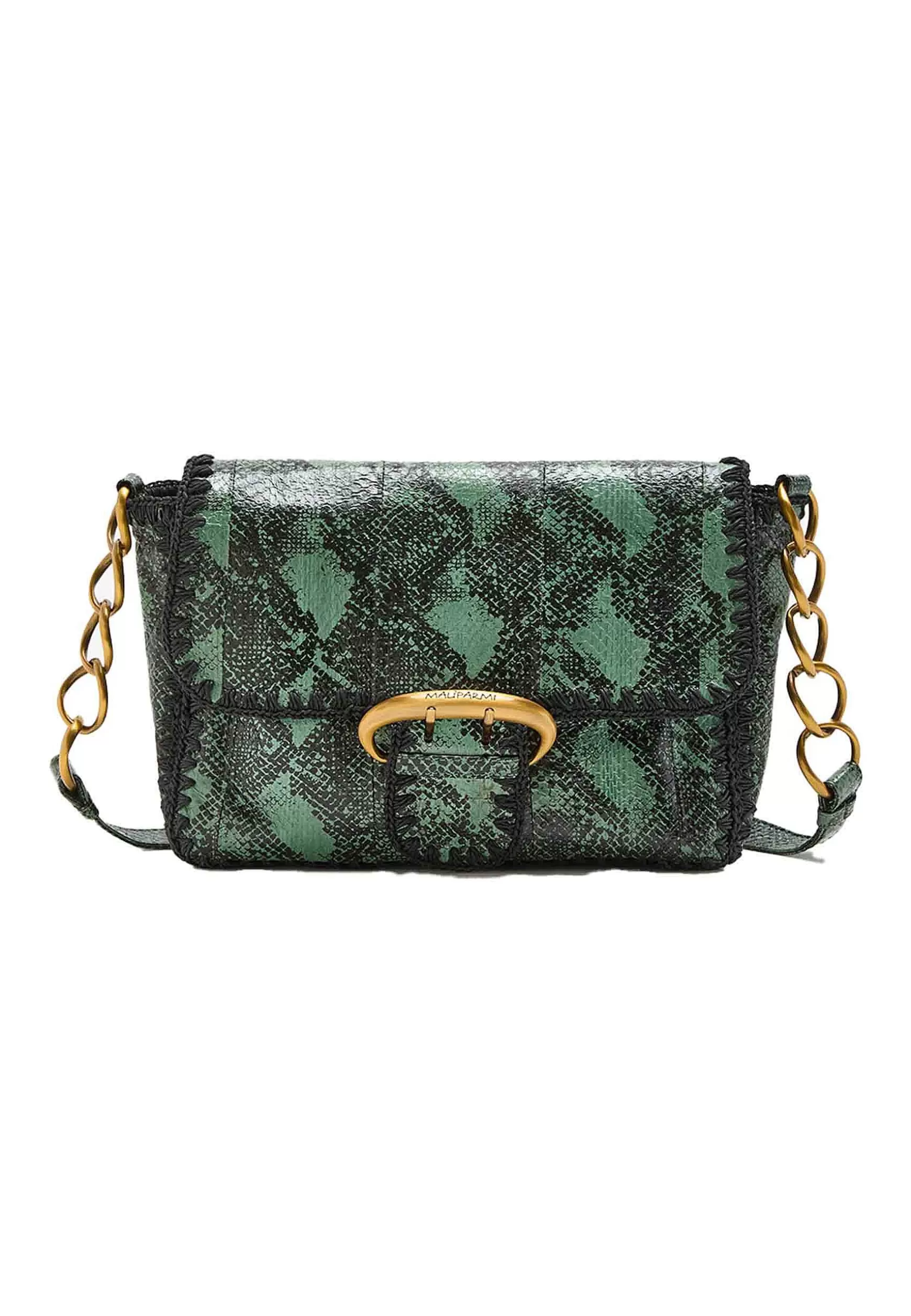 Borsa Pochette A Tracolla Donna Exotic In Pelle Stampata Verde Con Fibbione*Maliparmi Sale