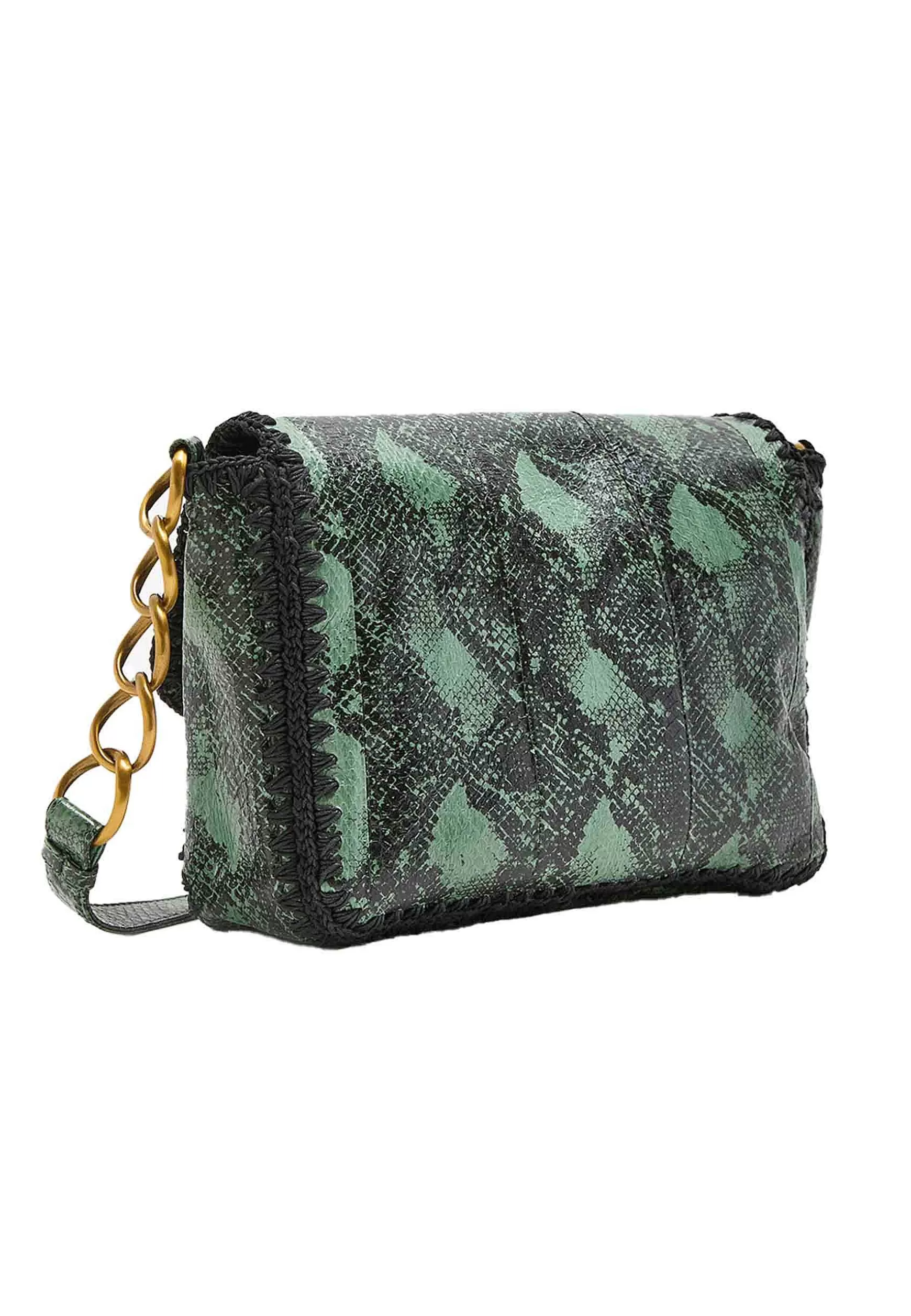 Borsa Pochette A Tracolla Donna Exotic In Pelle Stampata Verde Con Fibbione*Maliparmi Sale