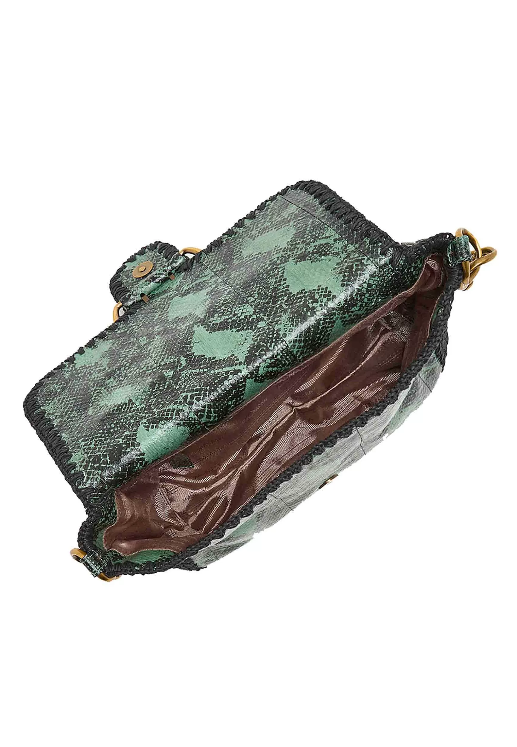 Borsa Pochette A Tracolla Donna Exotic In Pelle Stampata Verde Con Fibbione*Maliparmi Sale
