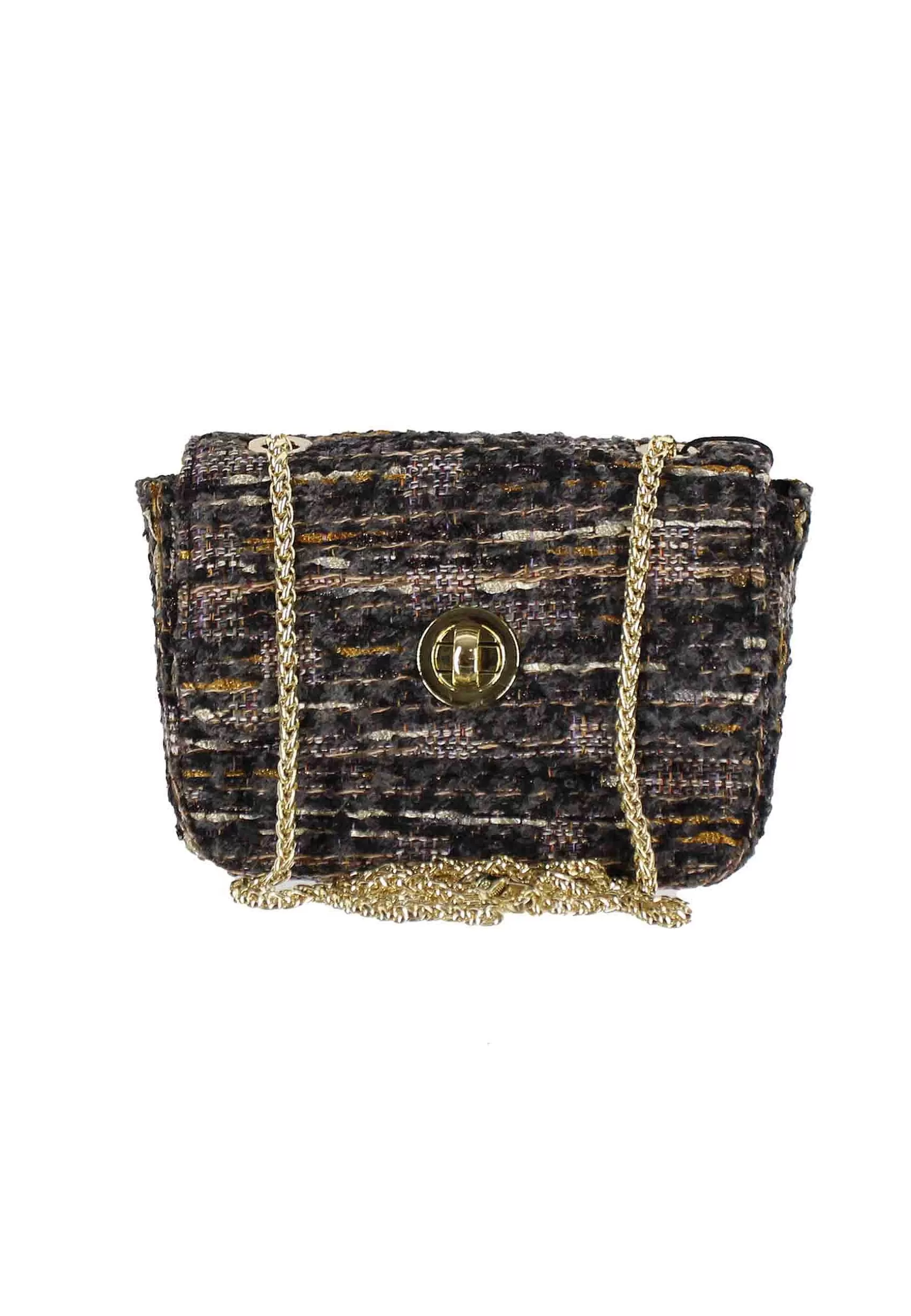 Borsa Pochette Donna In Lana Boucle Grigia Con Catena Oro*Kassiopea Best Sale