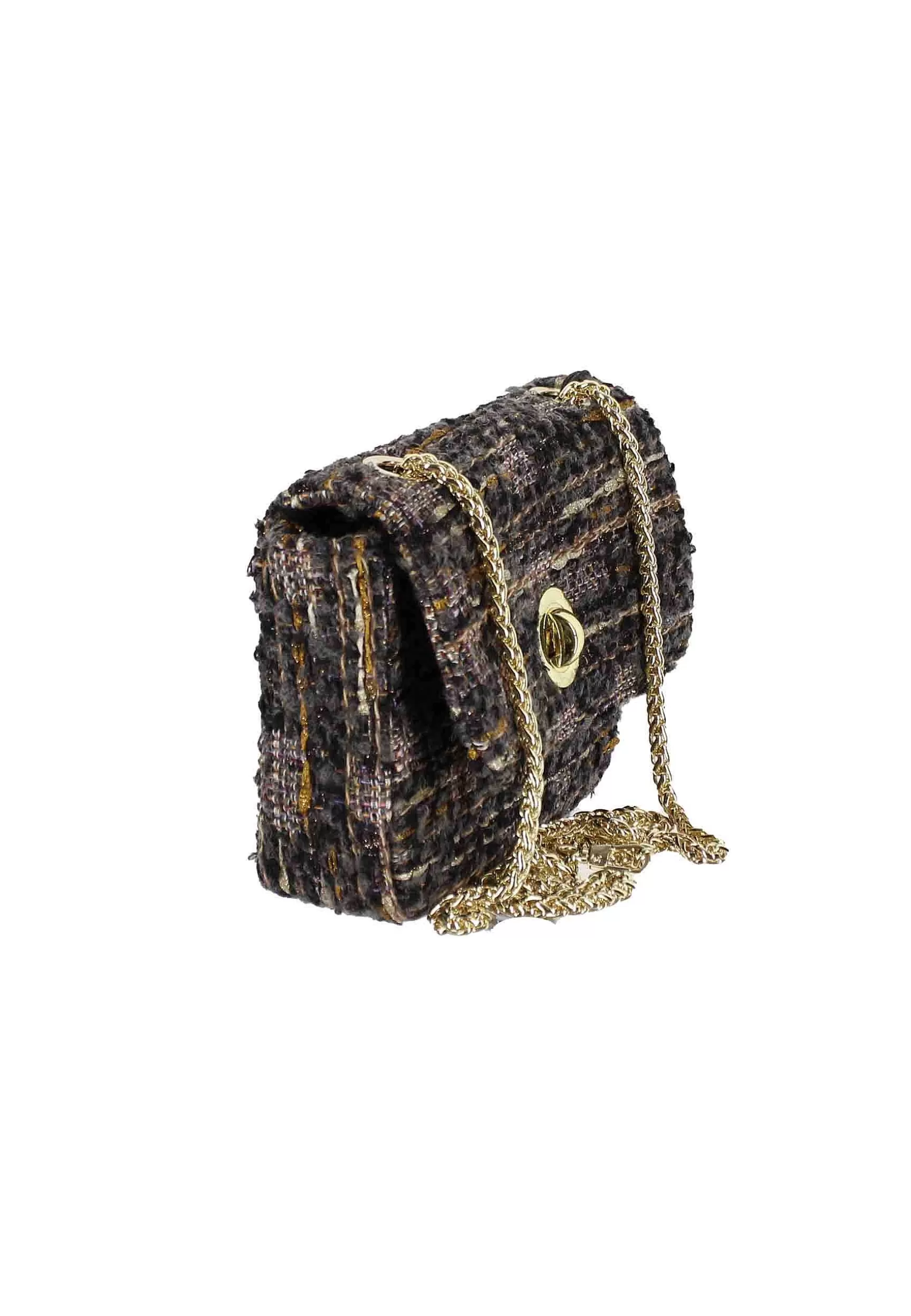 Borsa Pochette Donna In Lana Boucle Grigia Con Catena Oro*Kassiopea Best Sale
