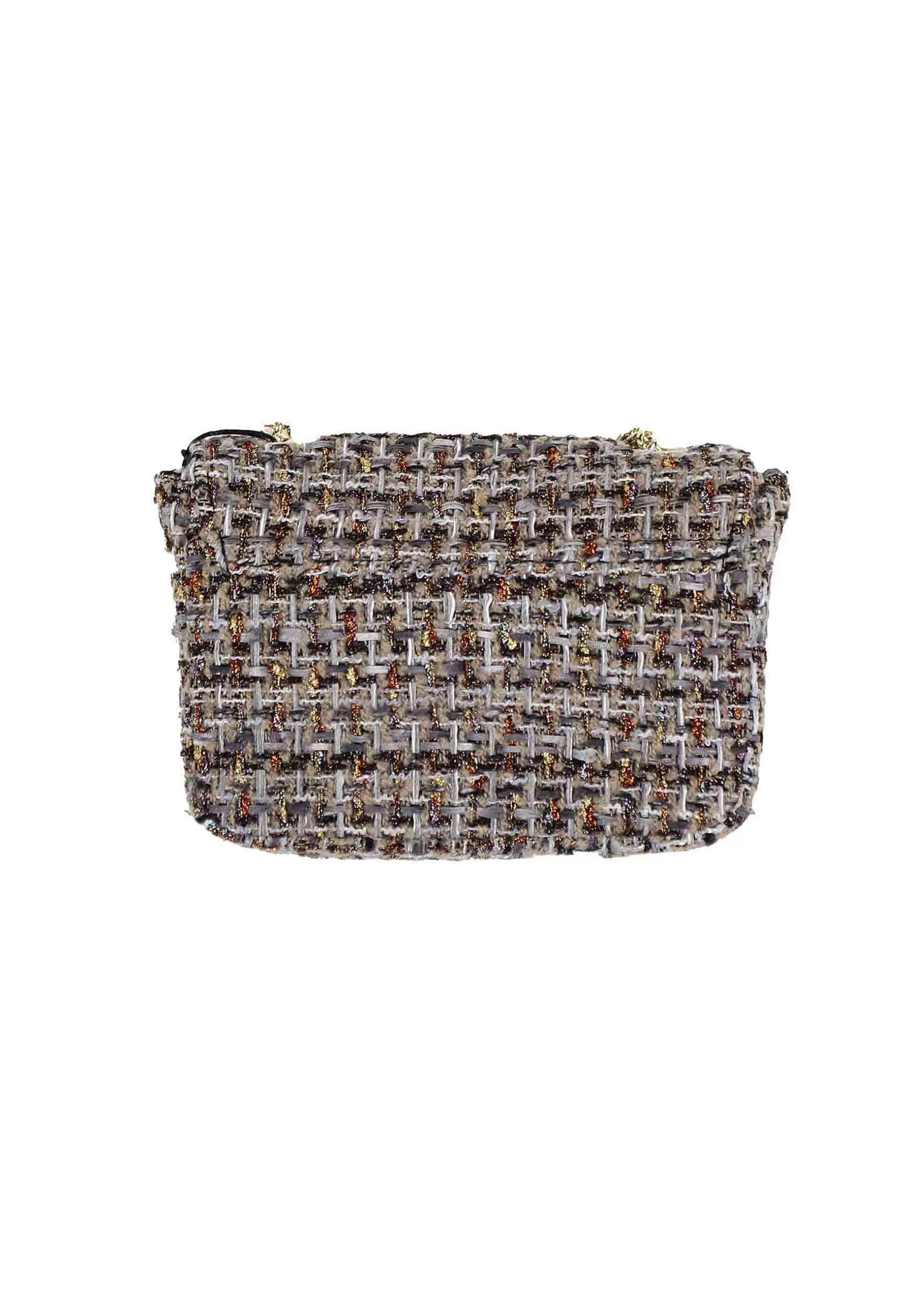 Borsa Pochette Donna In Lana Boucle Taupe Con Catena Oro*Kassiopea Outlet