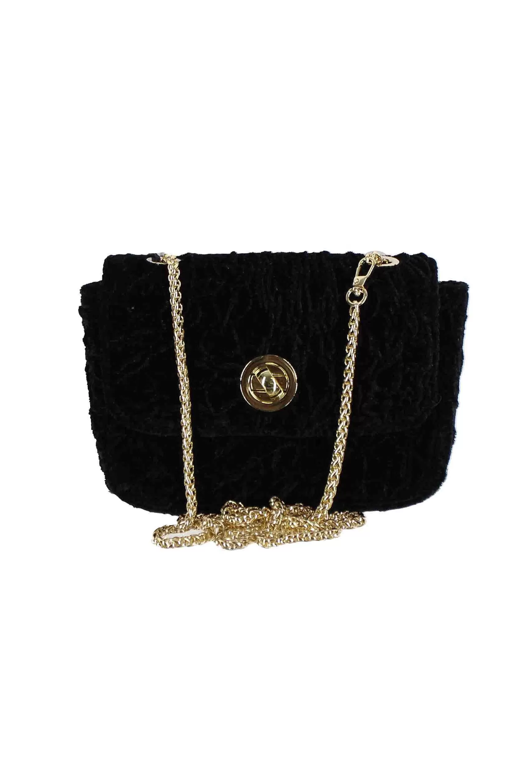 Borsa Pochette Donna In Velluto Nero Con Catena Oro*Kassiopea Best