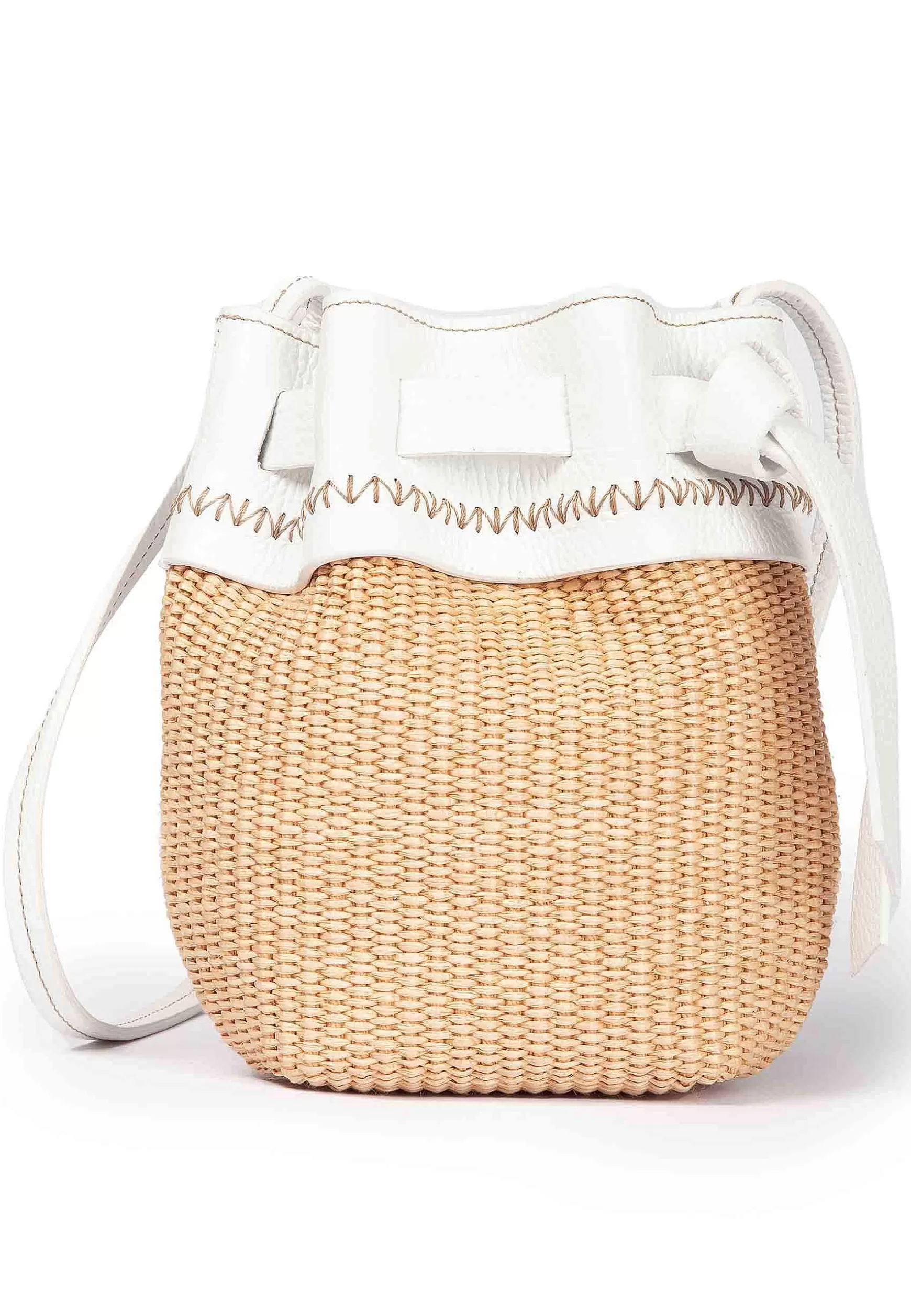 Borsa Secchiello Donna In Tessuto Naturale E Pelle Bianca*Roberta Gandolfi Outlet