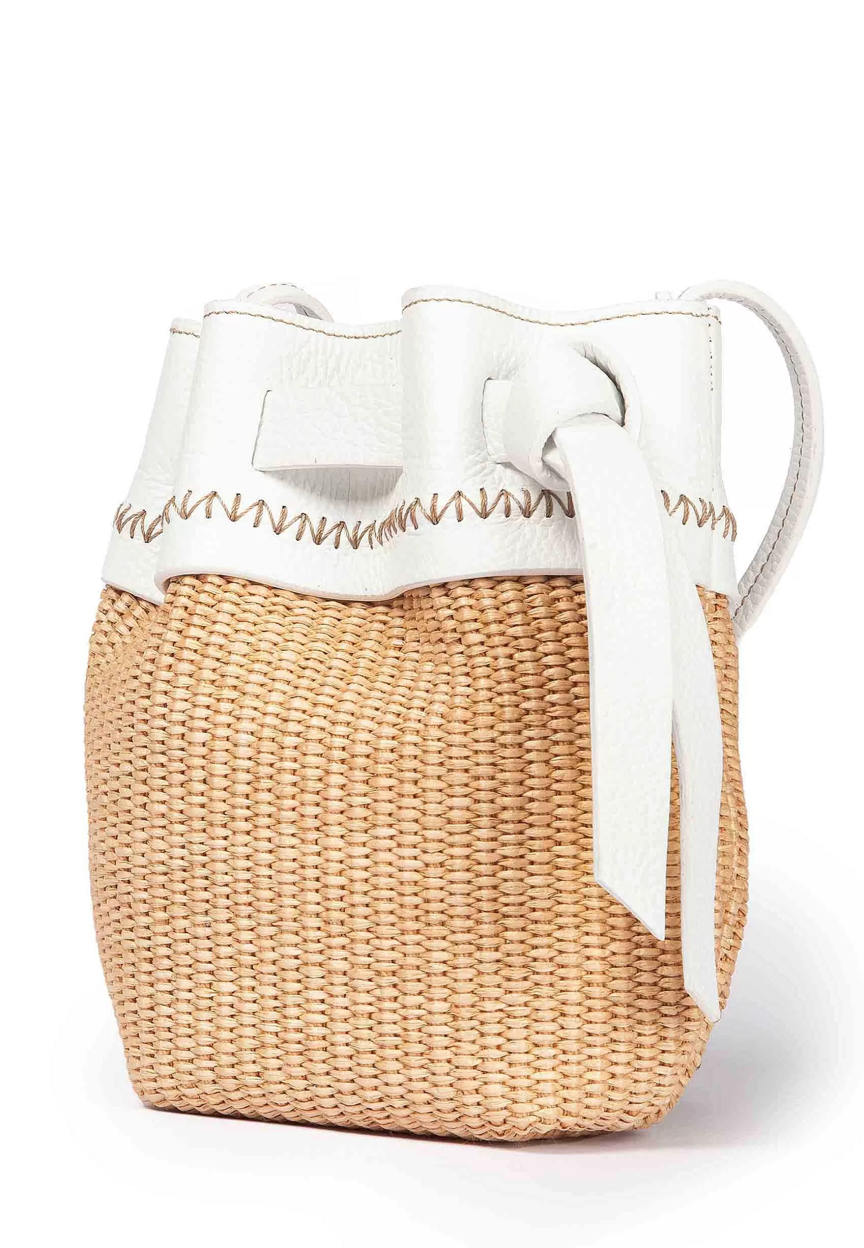 Borsa Secchiello Donna In Tessuto Naturale E Pelle Bianca*Roberta Gandolfi Outlet