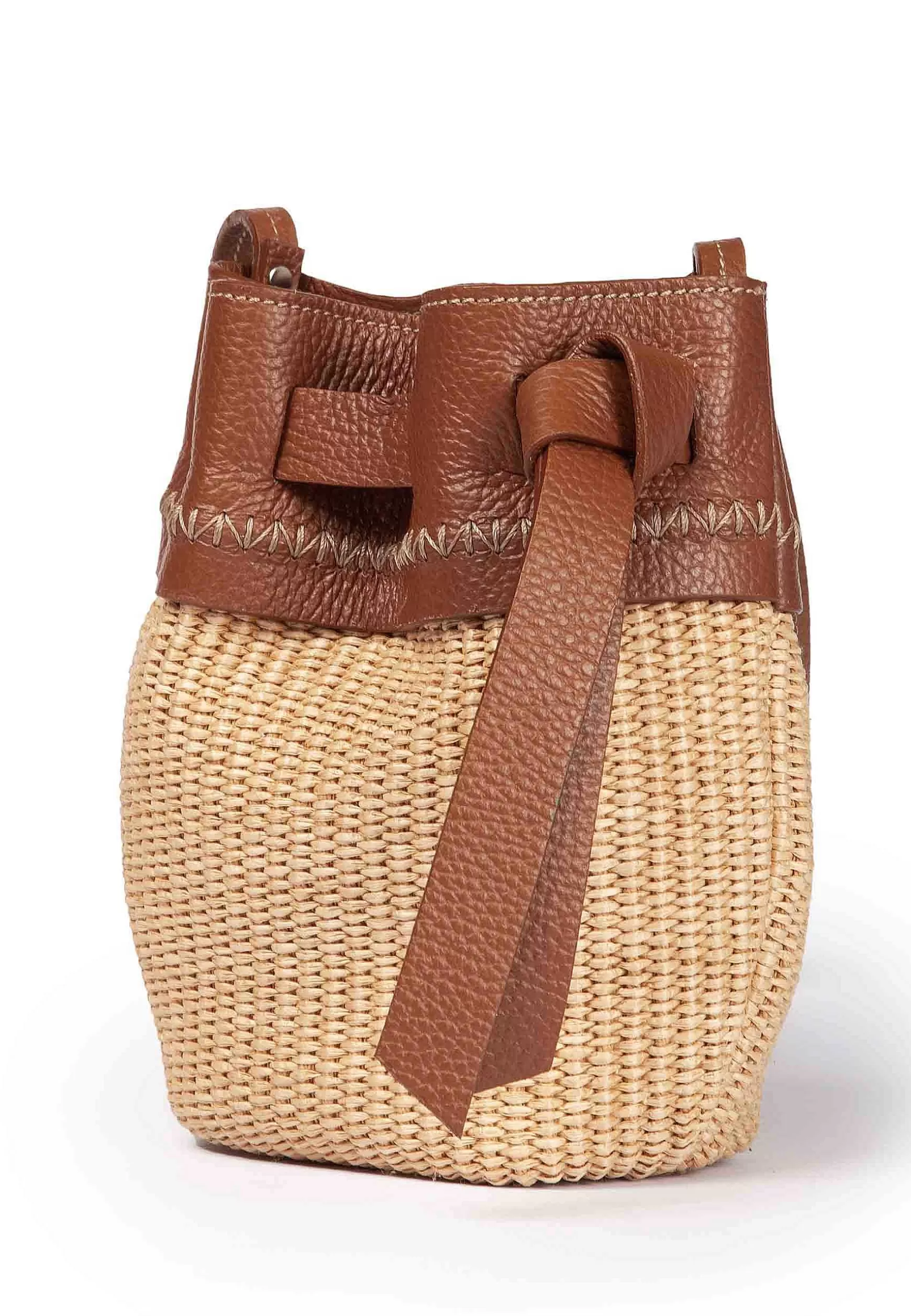 Borsa Secchiello Donna In Tessuto Naturale E Pelle Cuoio*Roberta Gandolfi Best