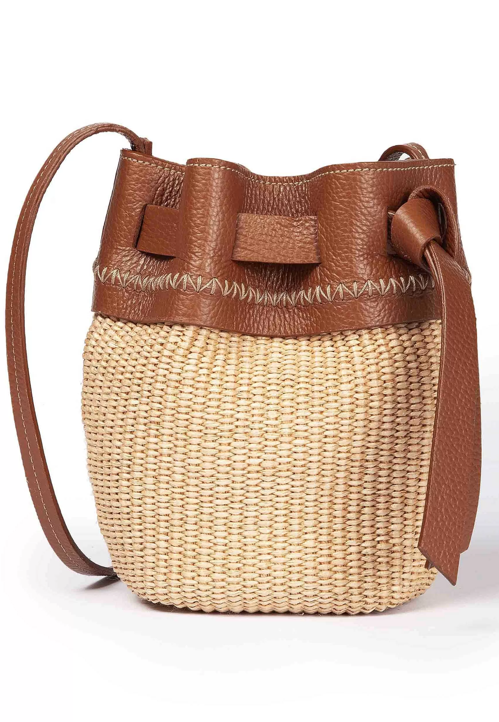 Borsa Secchiello Donna In Tessuto Naturale E Pelle Cuoio*Roberta Gandolfi Best