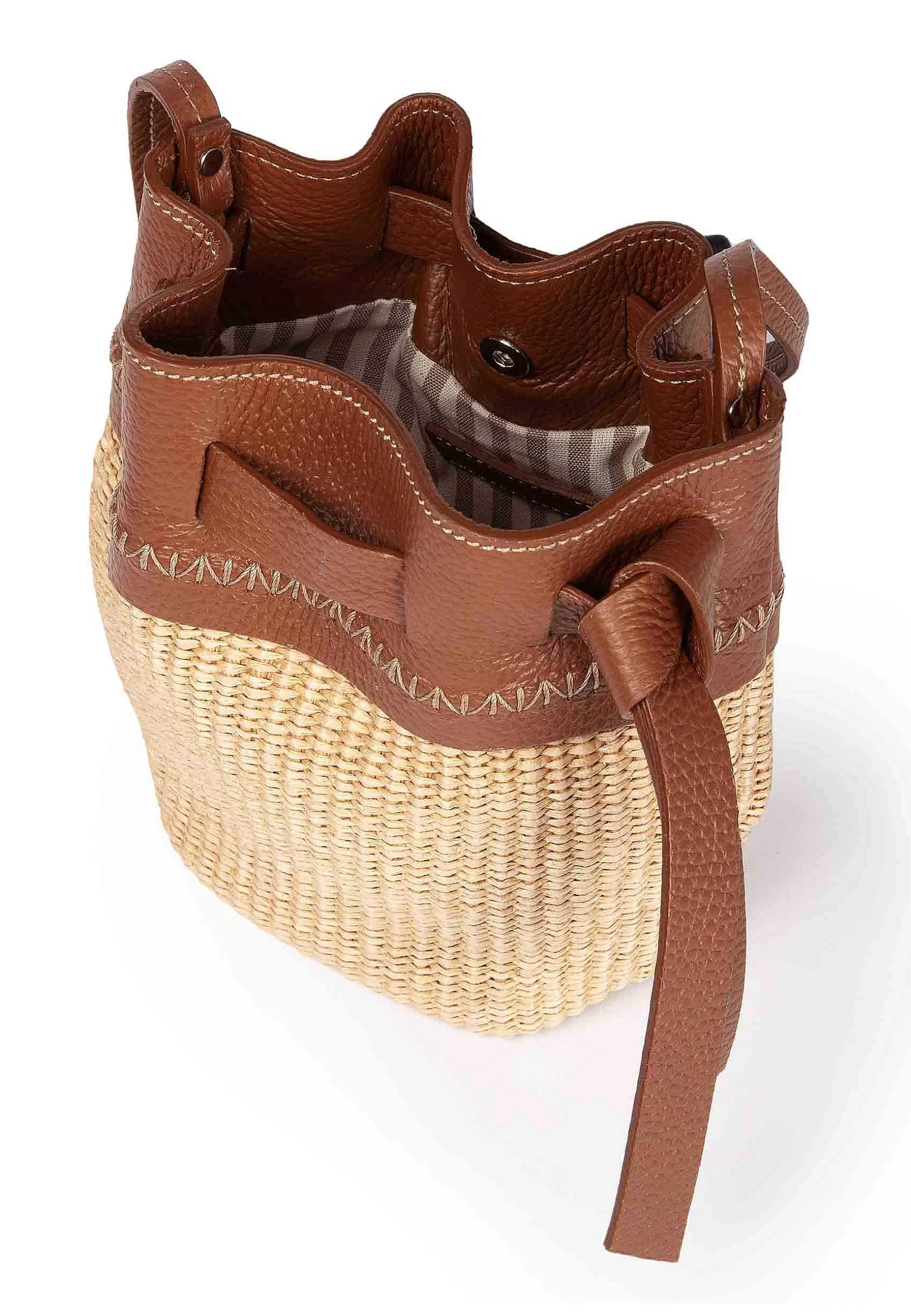 Borsa Secchiello Donna In Tessuto Naturale E Pelle Cuoio*Roberta Gandolfi Best