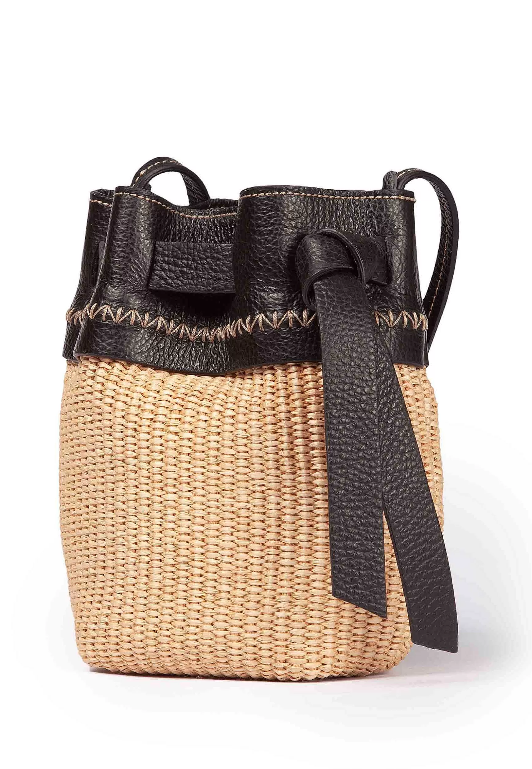 Borsa Secchiello Donna In Tessuto Naturale E Pelle Nera*Roberta Gandolfi Store