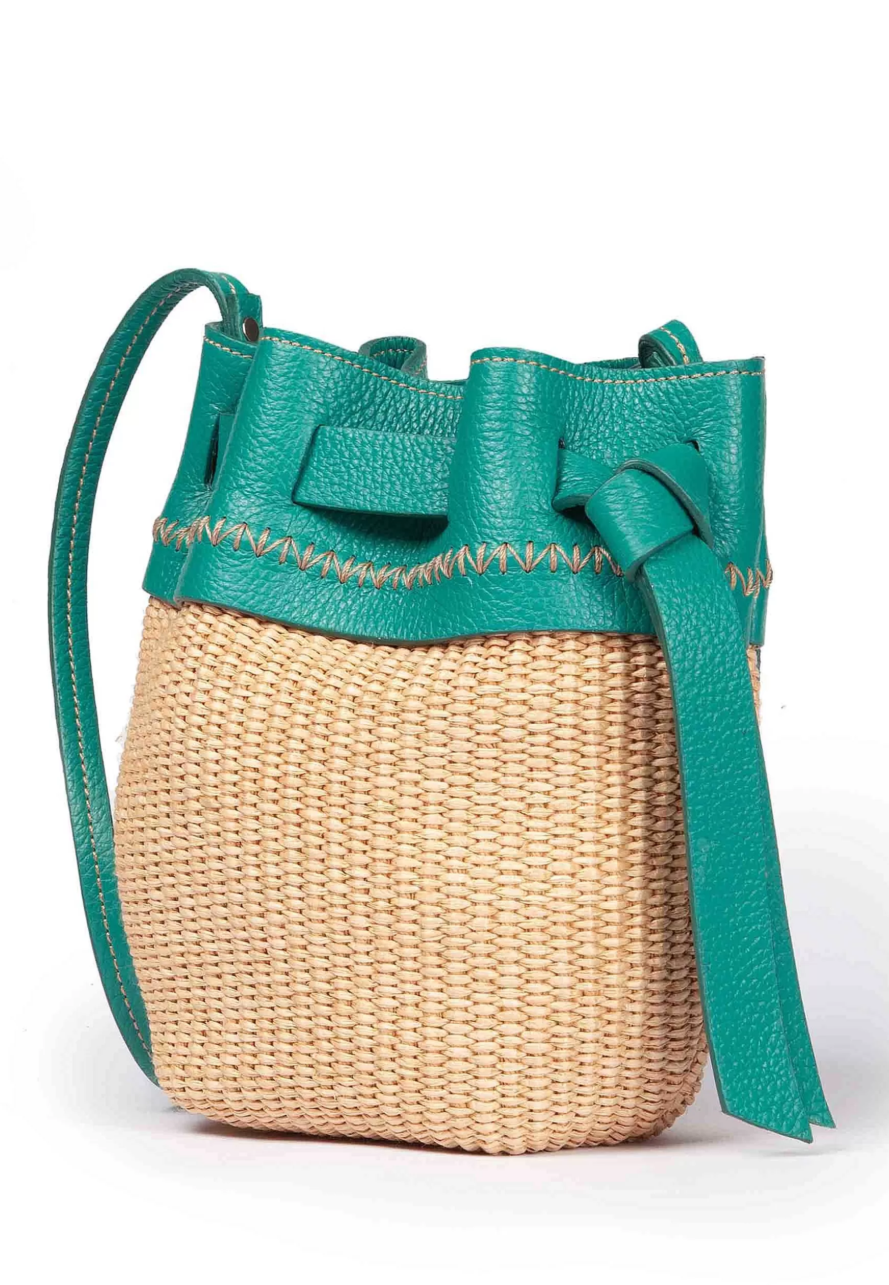 Borsa Secchiello Donna In Tessuto Naturale E Pelle Verde*Roberta Gandolfi Clearance
