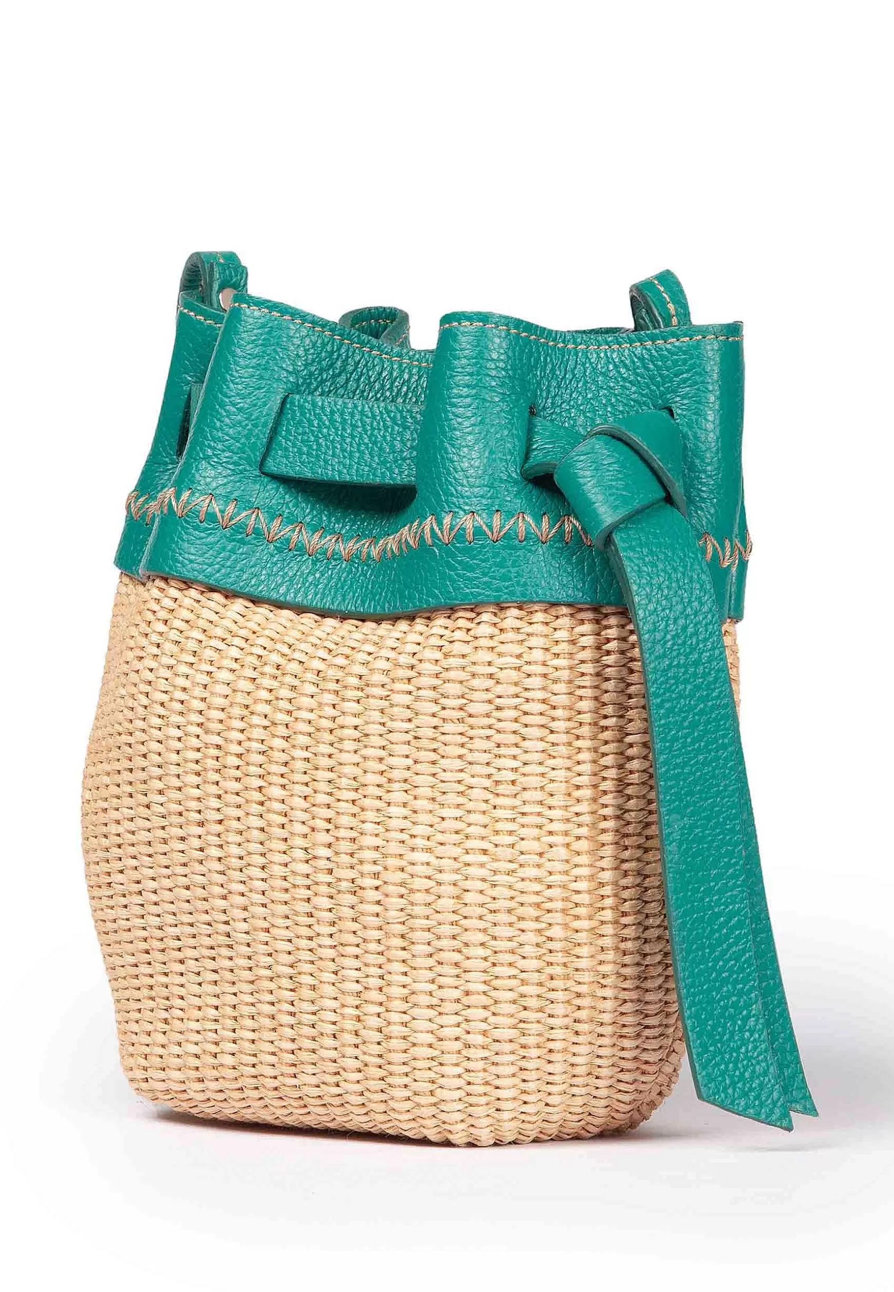 Borsa Secchiello Donna In Tessuto Naturale E Pelle Verde*Roberta Gandolfi Clearance