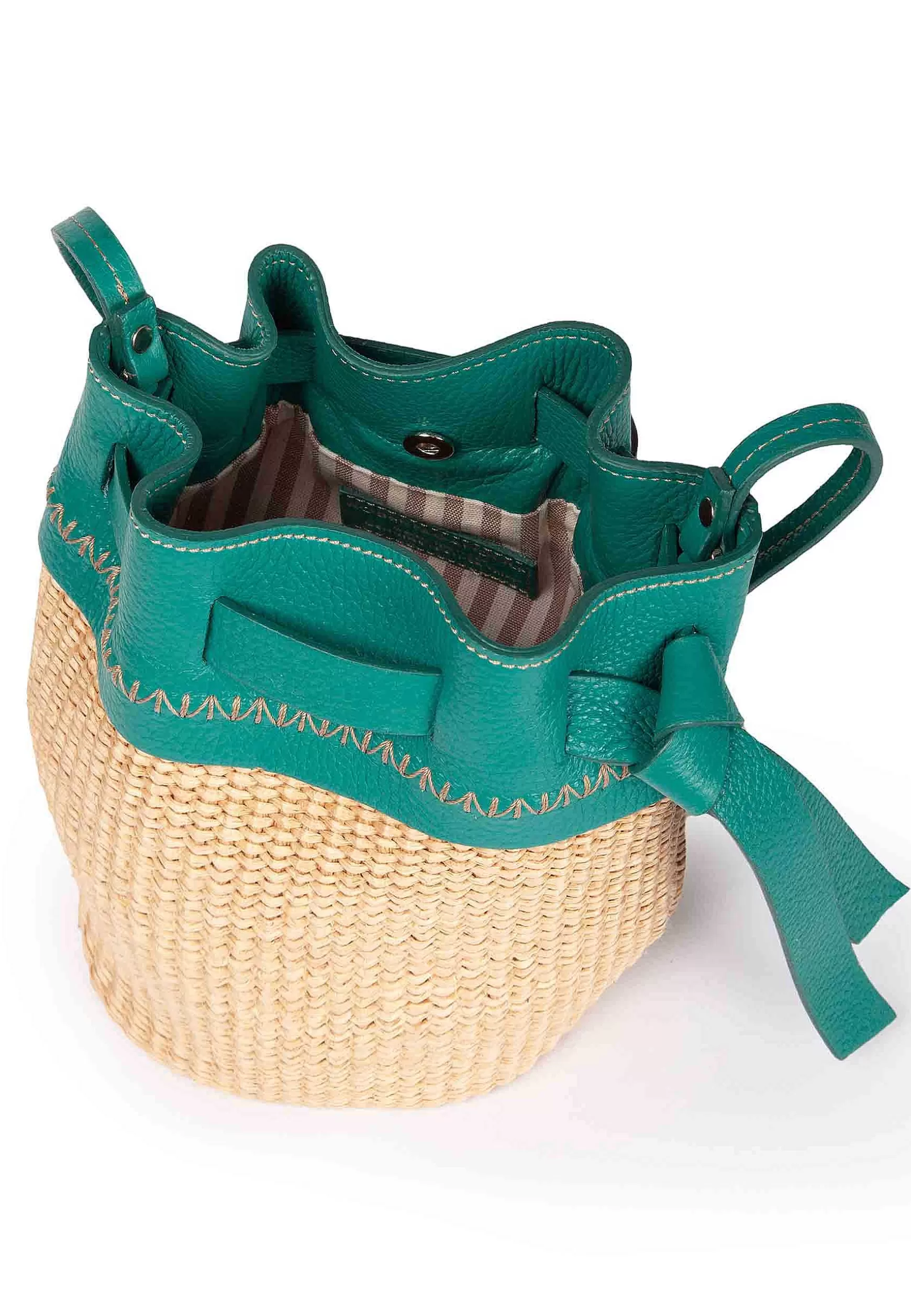 Borsa Secchiello Donna In Tessuto Naturale E Pelle Verde*Roberta Gandolfi Clearance