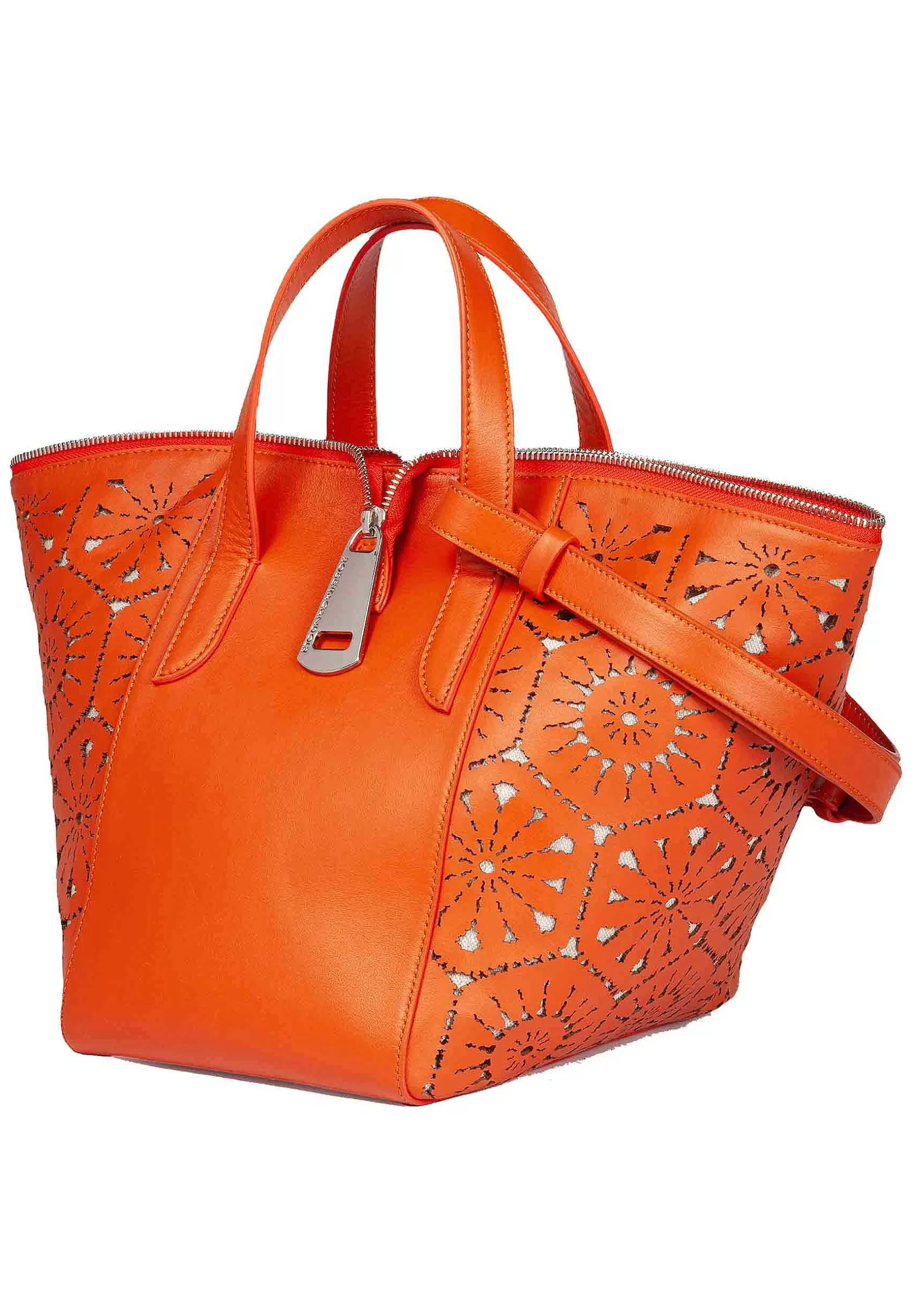 Borsa Shopping A Tracolla Donna In Pelle Laserata Arancione Con Tracolla*Roberta Gandolfi Outlet