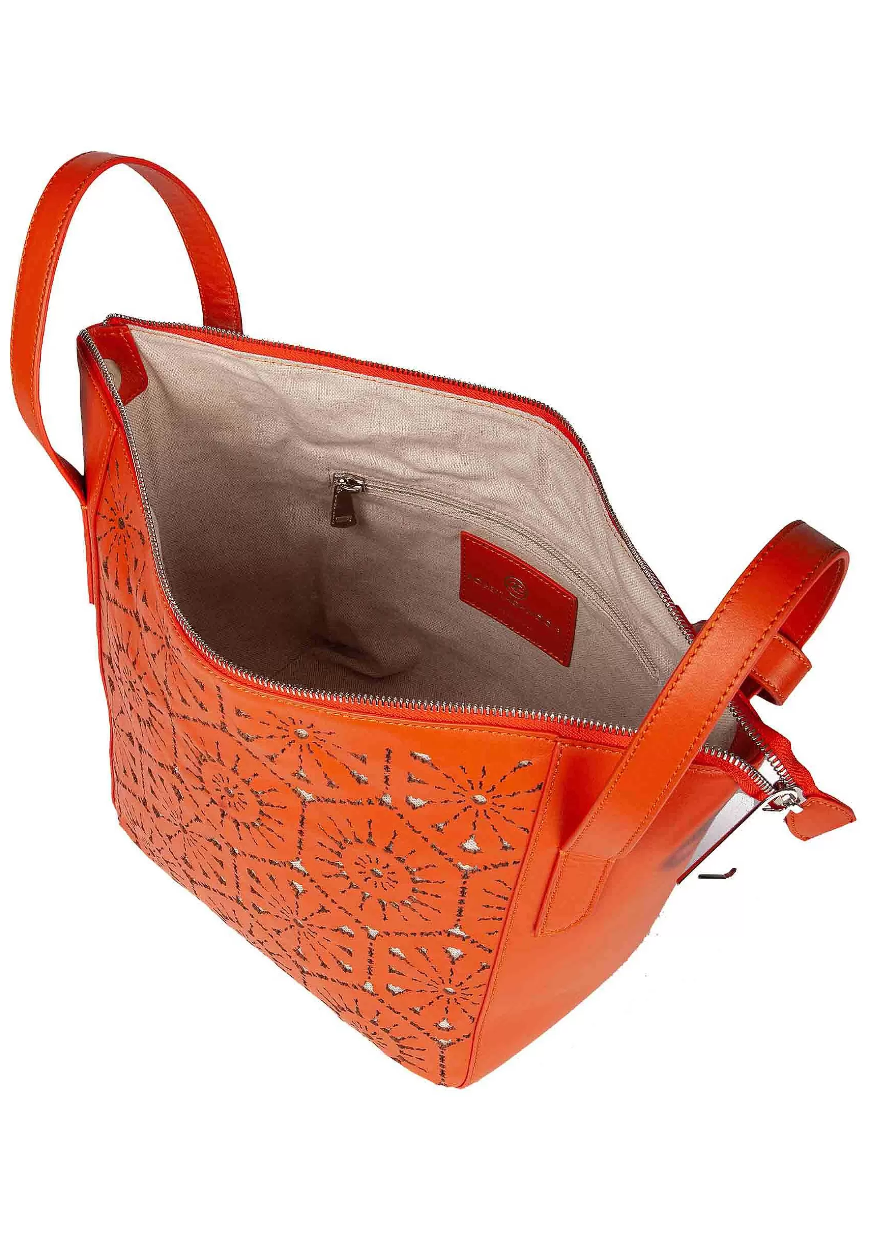 Borsa Shopping A Tracolla Donna In Pelle Laserata Arancione Con Tracolla*Roberta Gandolfi Outlet