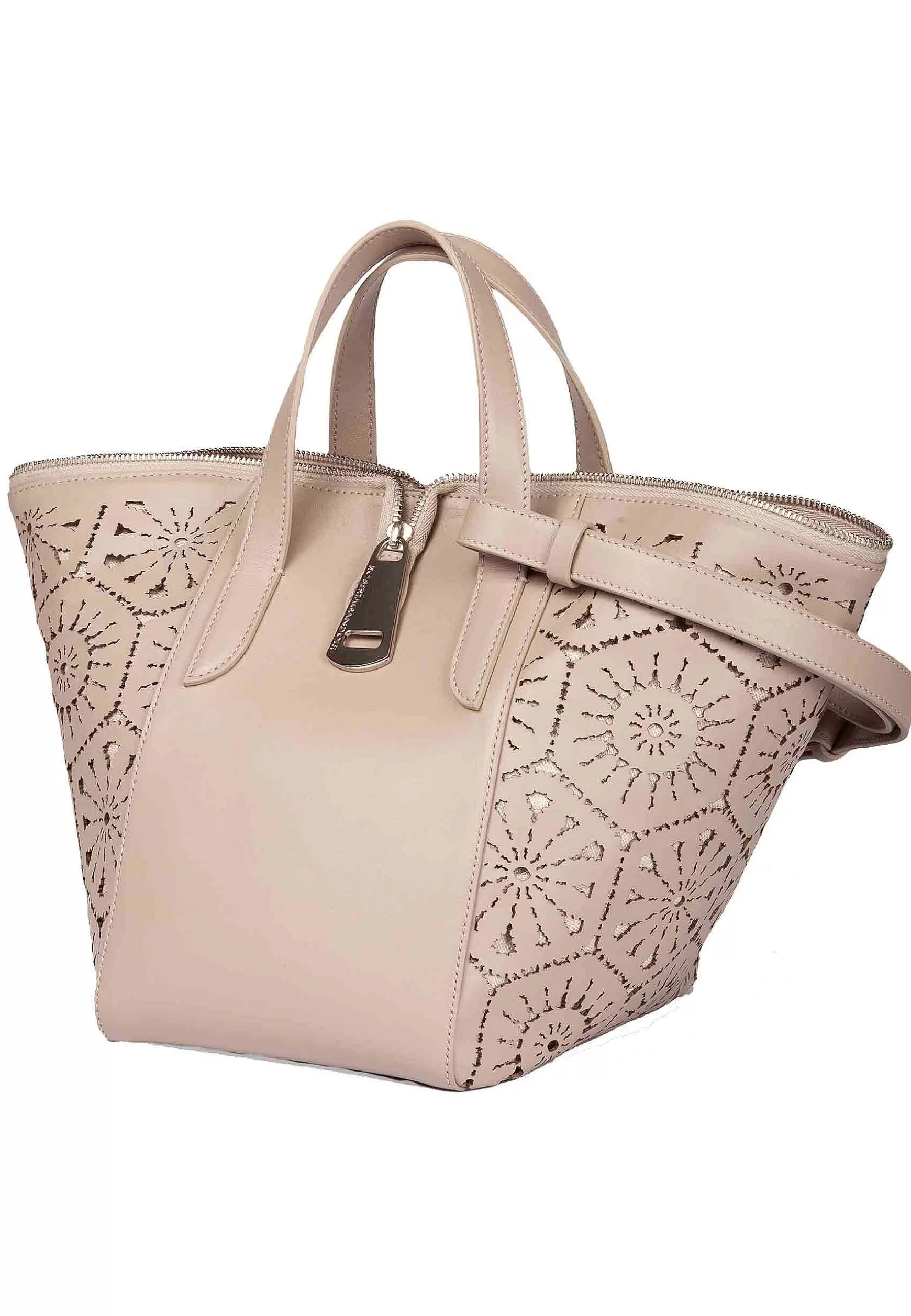 Borsa Shopping A Tracolla Donna In Pelle Laserata Beige Con Tracolla*Roberta Gandolfi Flash Sale
