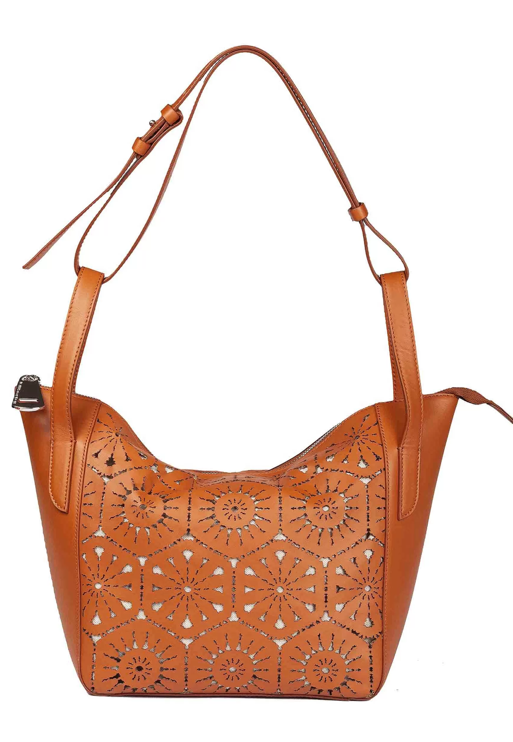 Borsa Shopping A Tracolla Donna In Pelle Laserata Cuoio Con Tracolla*Roberta Gandolfi New