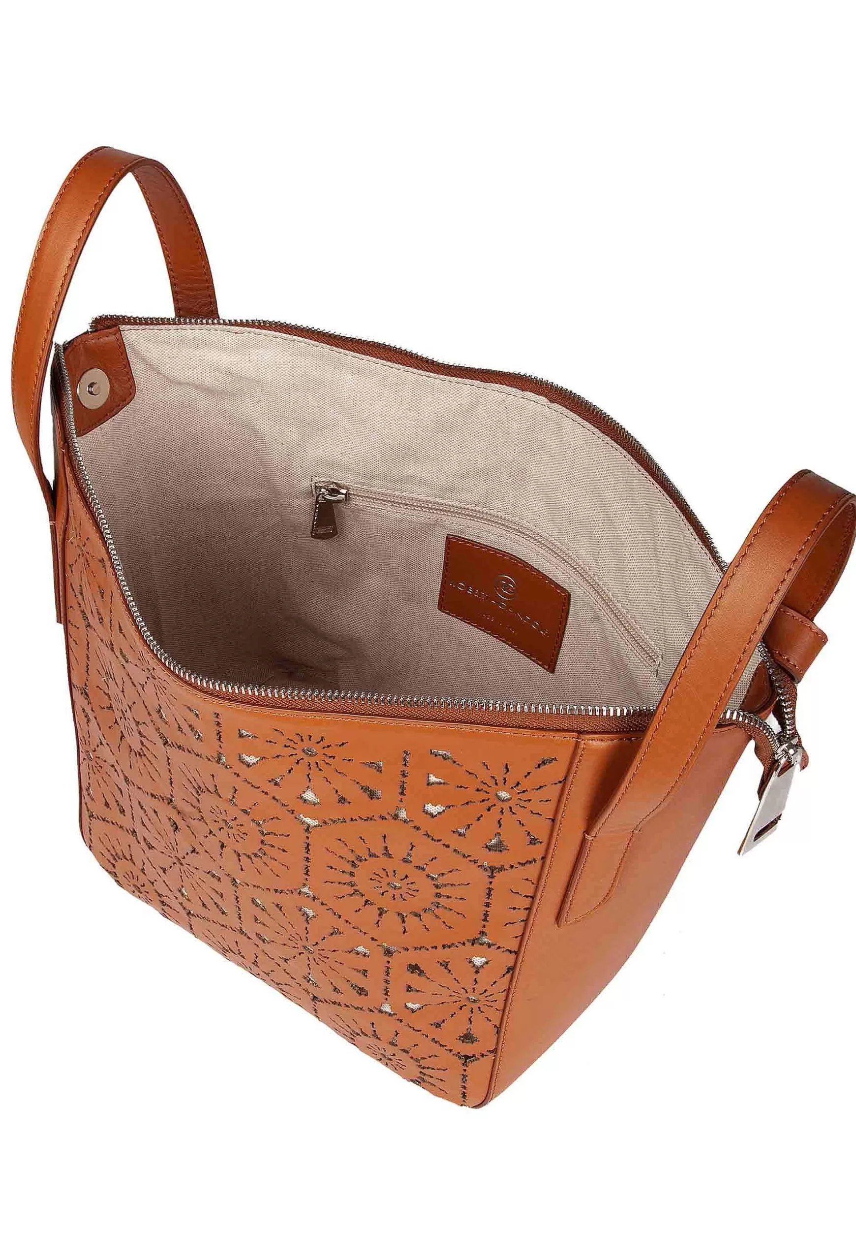 Borsa Shopping A Tracolla Donna In Pelle Laserata Cuoio Con Tracolla*Roberta Gandolfi New