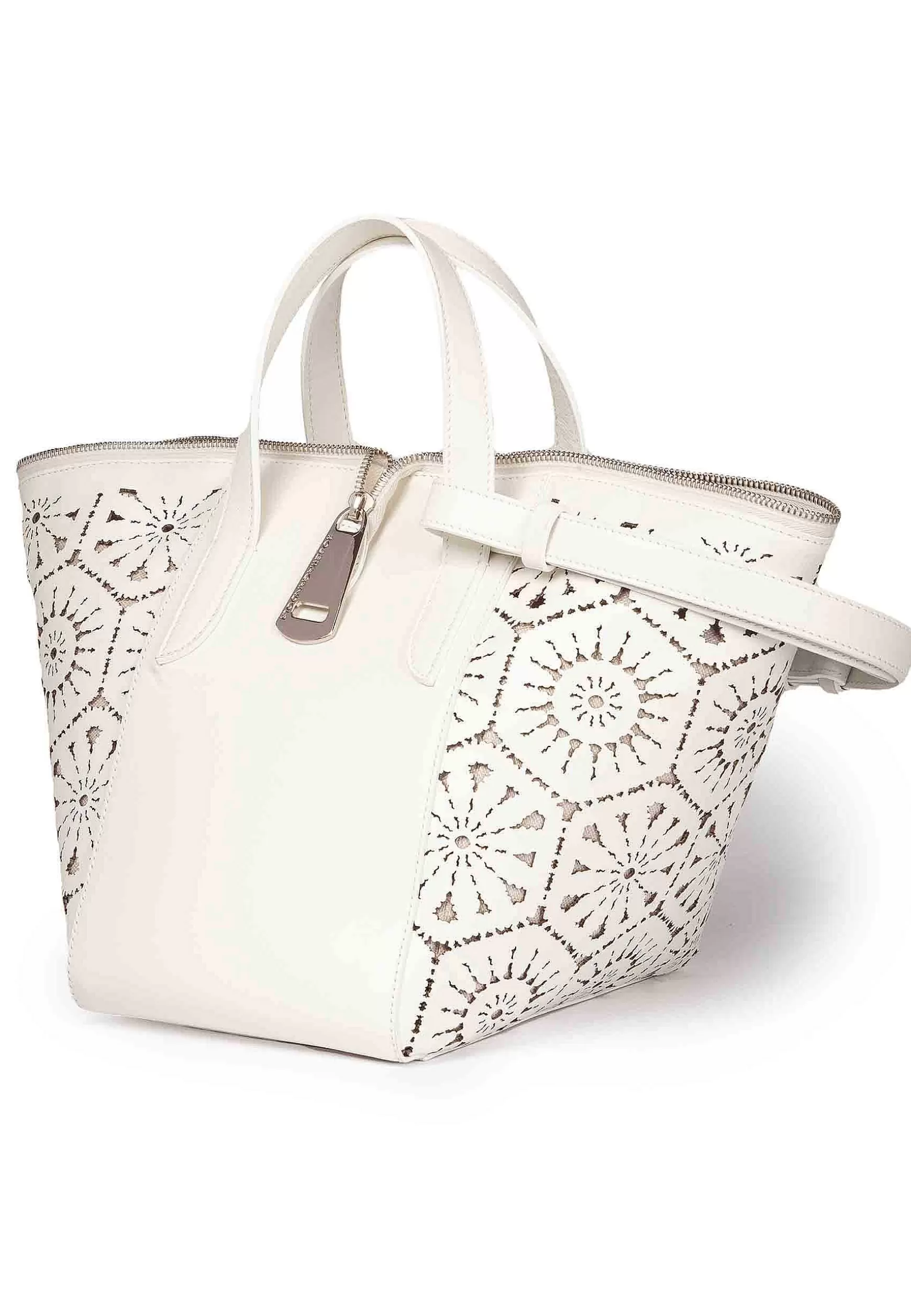 Borsa Shopping A Tracolla Donna In Pelle Laserata Panna Con Tracolla*Roberta Gandolfi Shop