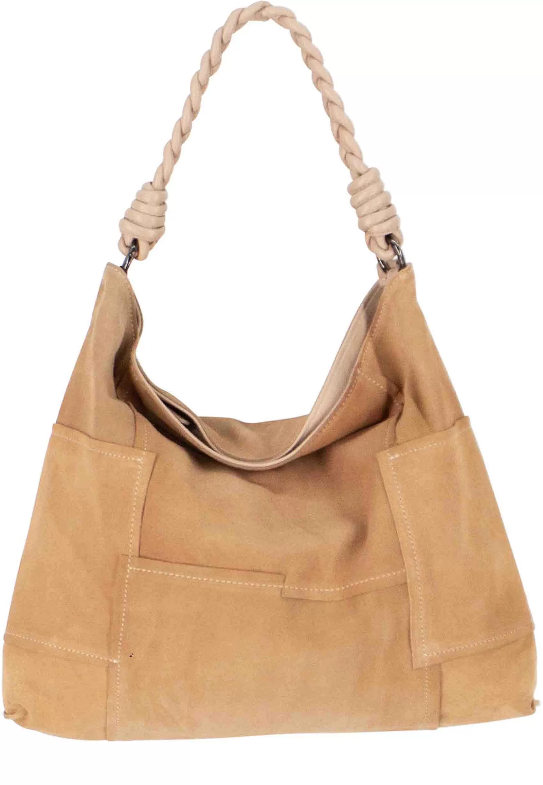 Borsa Shopping Donna A Spalla In Camoscio Nude Antico Con Manico In Pelle Intrecciata*Reptile New